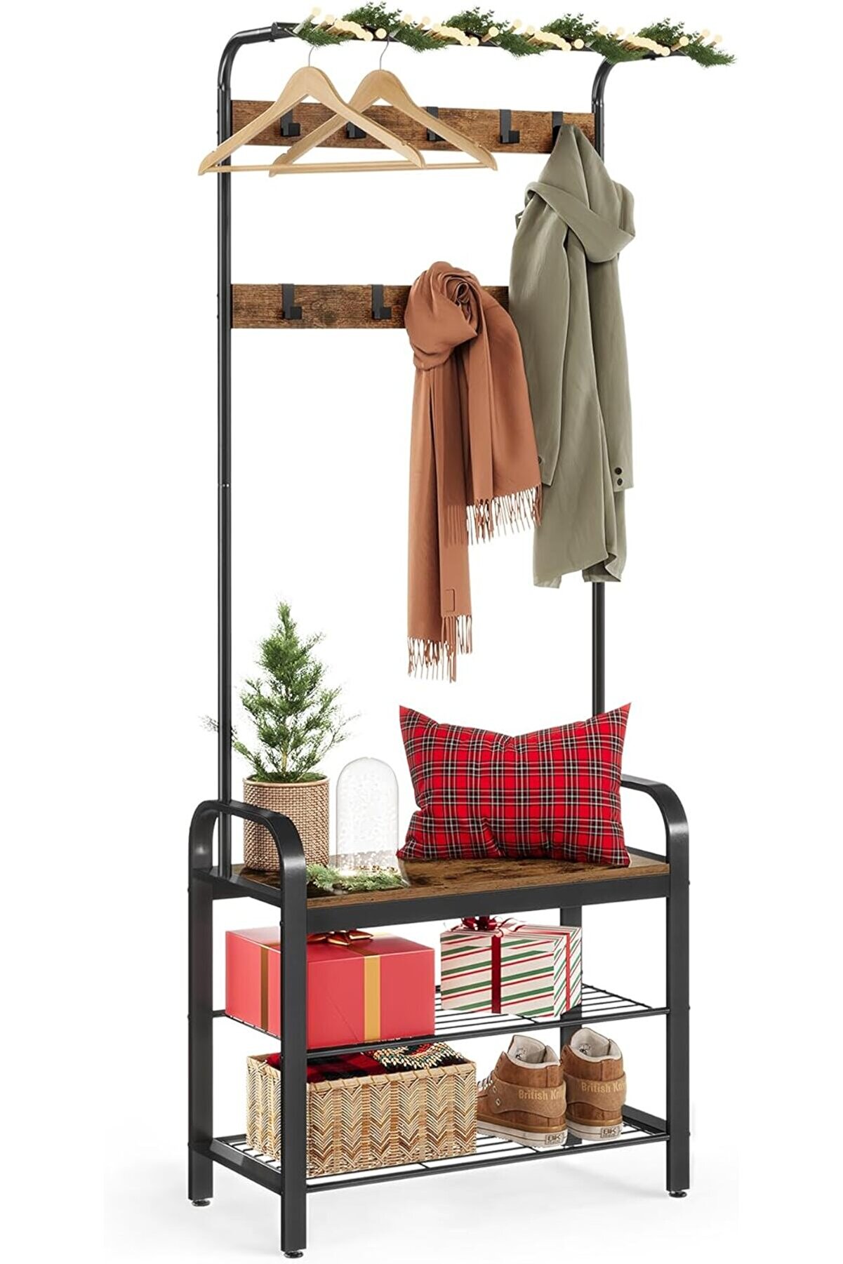 STOREMAX shopverse , Ayakkabı Tezgahı, 4'ü 1 arada tasarım, 9 Kanca, 33.7 x 72 x 183 cm, Endüstriyel Tas