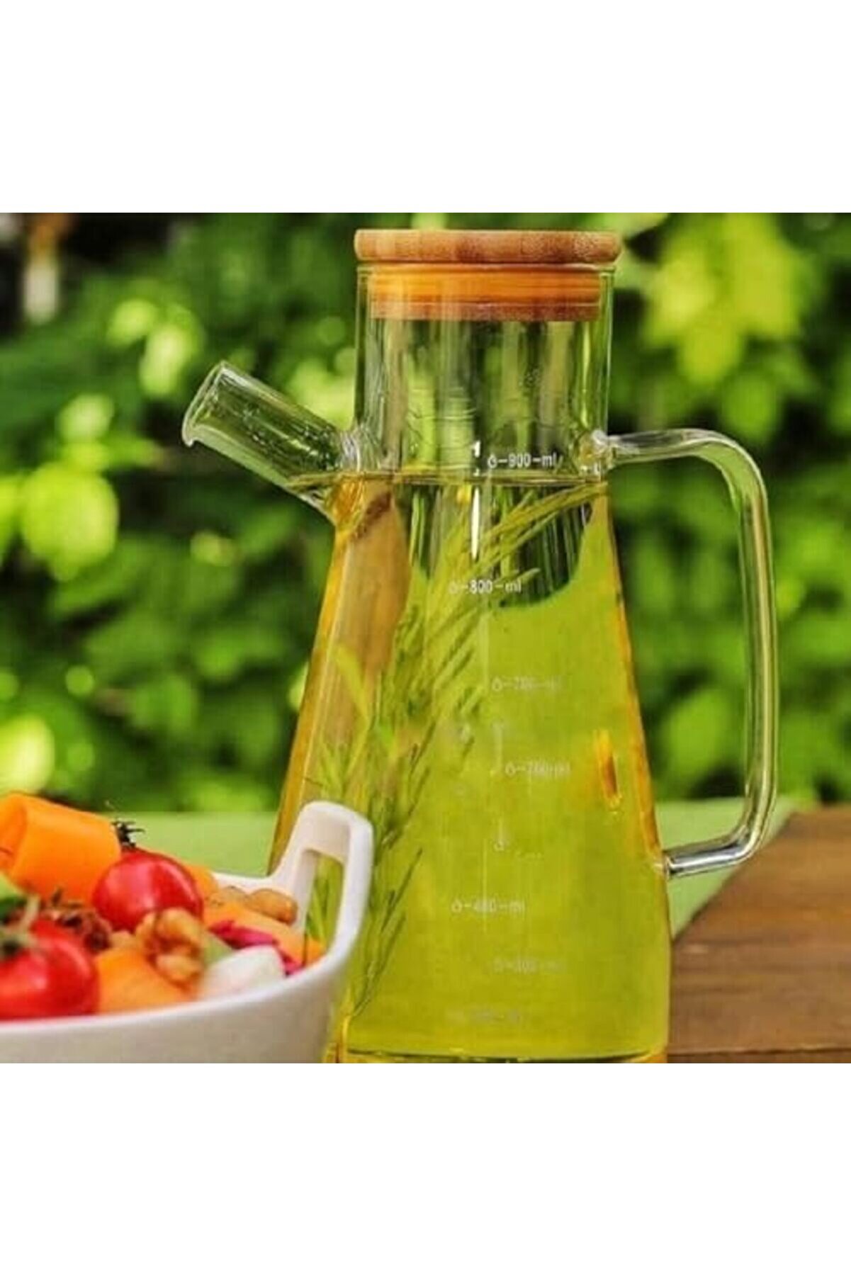 Shopverse Ölçekli̇ Cam Yağdanlık, 900 Ml, Bambu Kapaklı Trendfli̇ck 1014773