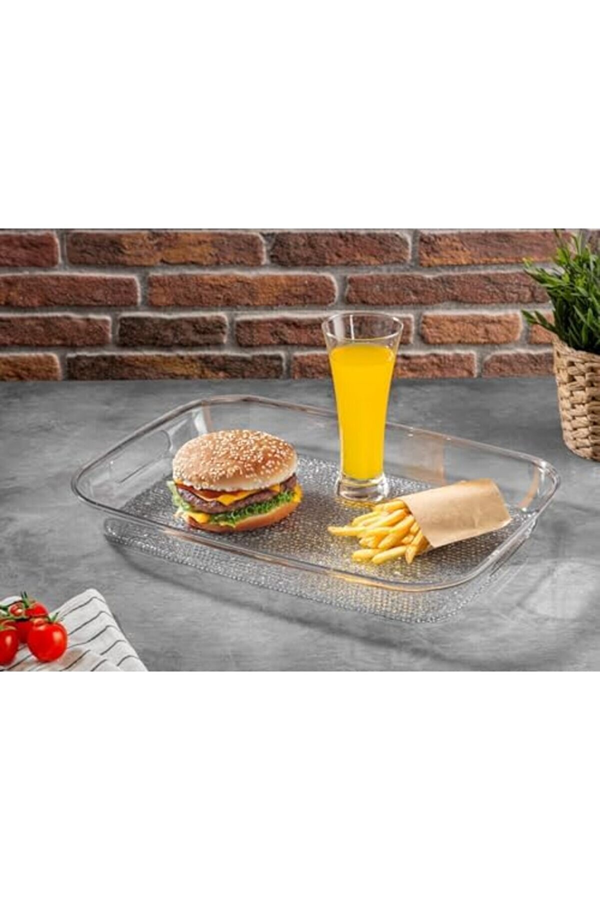 Shopverse Akri̇li̇k Kırılmaz Şeffaf Servi̇s Tepsi̇si̇ (Di̇kdörtgen) 44X30X5Cm - Akri̇li̇k Kırılmaz Tepsi̇ Tre