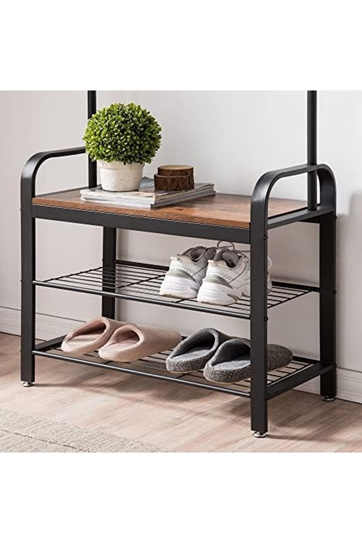 Shopverse , Ayakkabı Tezgahı, 4 Ü 1 Arada Tasarım, 9 Kanca, 33.7 X 72 X 183 Cm, Endüstri̇yel Tas