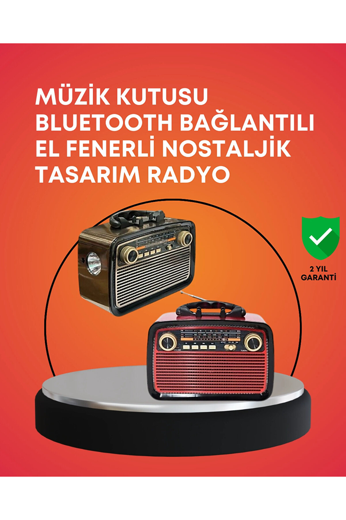 gizmurstore Nostaljik Radyo Görünümlü Bluetooth Hoparlör – FM/AM Yayın, Kablosuz Bağlantı, Şarj Edilebilir
