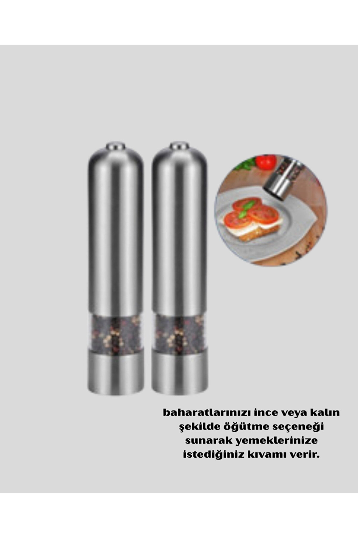 Elektri̇kli̇ Tuz Karabi̇ber Deği̇rmeni̇ &ndash; &Ccedil;i̇ftli̇ Set, Paslanmaz G&ouml;vde, Led Işıklı Ve Ayarlanabi̇li̇r &Ouml;ğ&uuml;tme