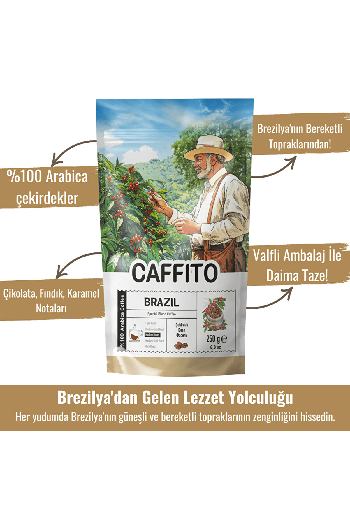Beta Caffi̇to Caffi̇to Brezi̇lya Fi̇ne Cup Santos - Yöresel Çeki̇rdek Kahve 250 G