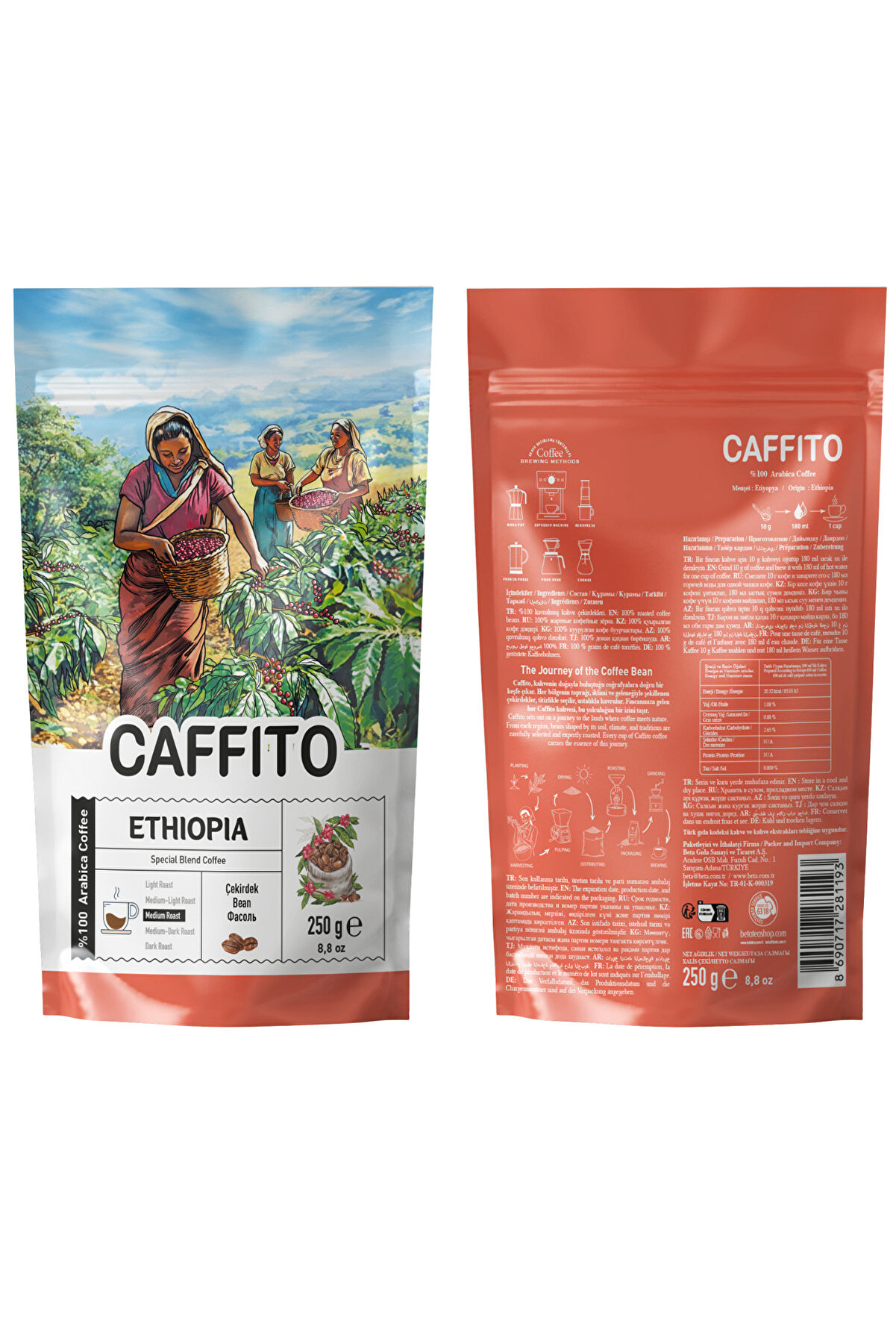 Beta Caffi̇to Caffi̇to Eti̇yopya Si̇damo Grade 4 - Yöresel Çeki̇rdek Kahve 250 G