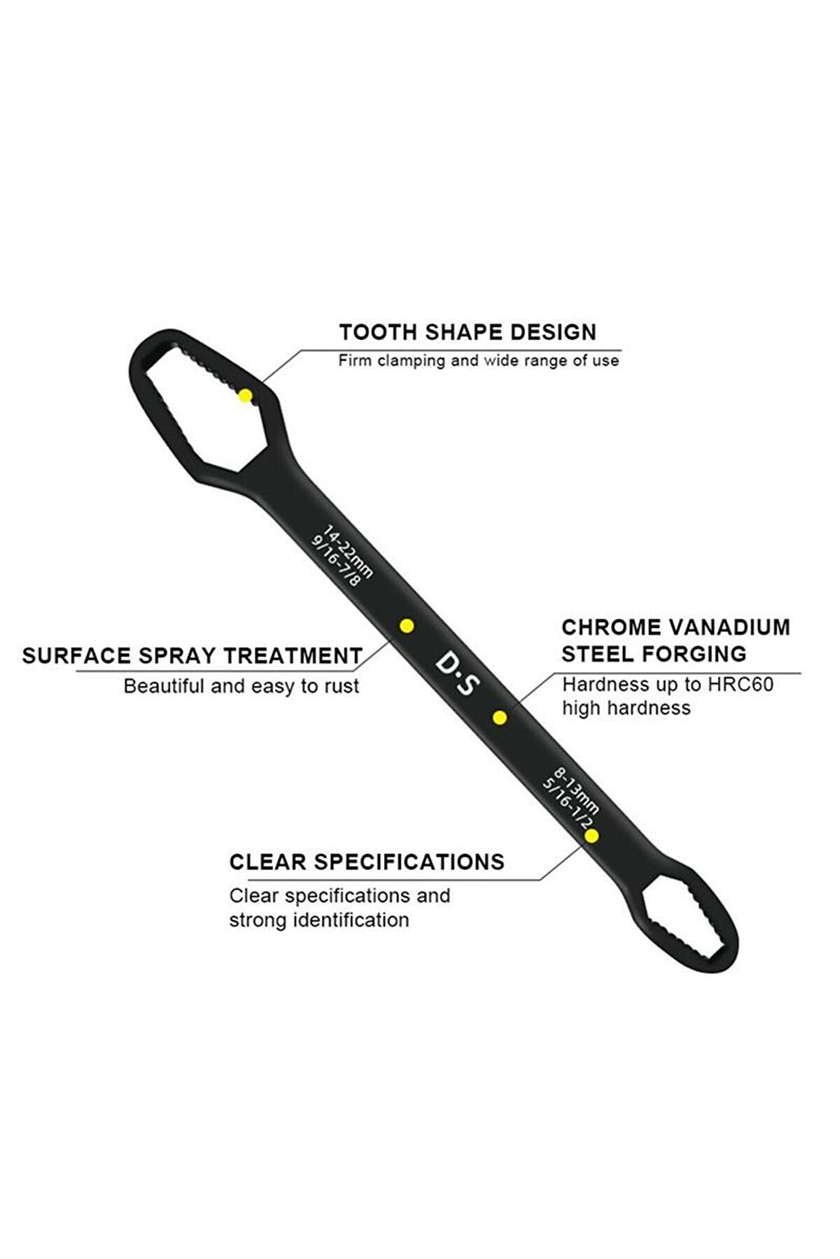 Go İthalat Uni̇versal Anahtarı &Ccedil;i̇ft Kafalı &Ccedil;ok Fonksi̇yonlu 6-22Mm (5250)