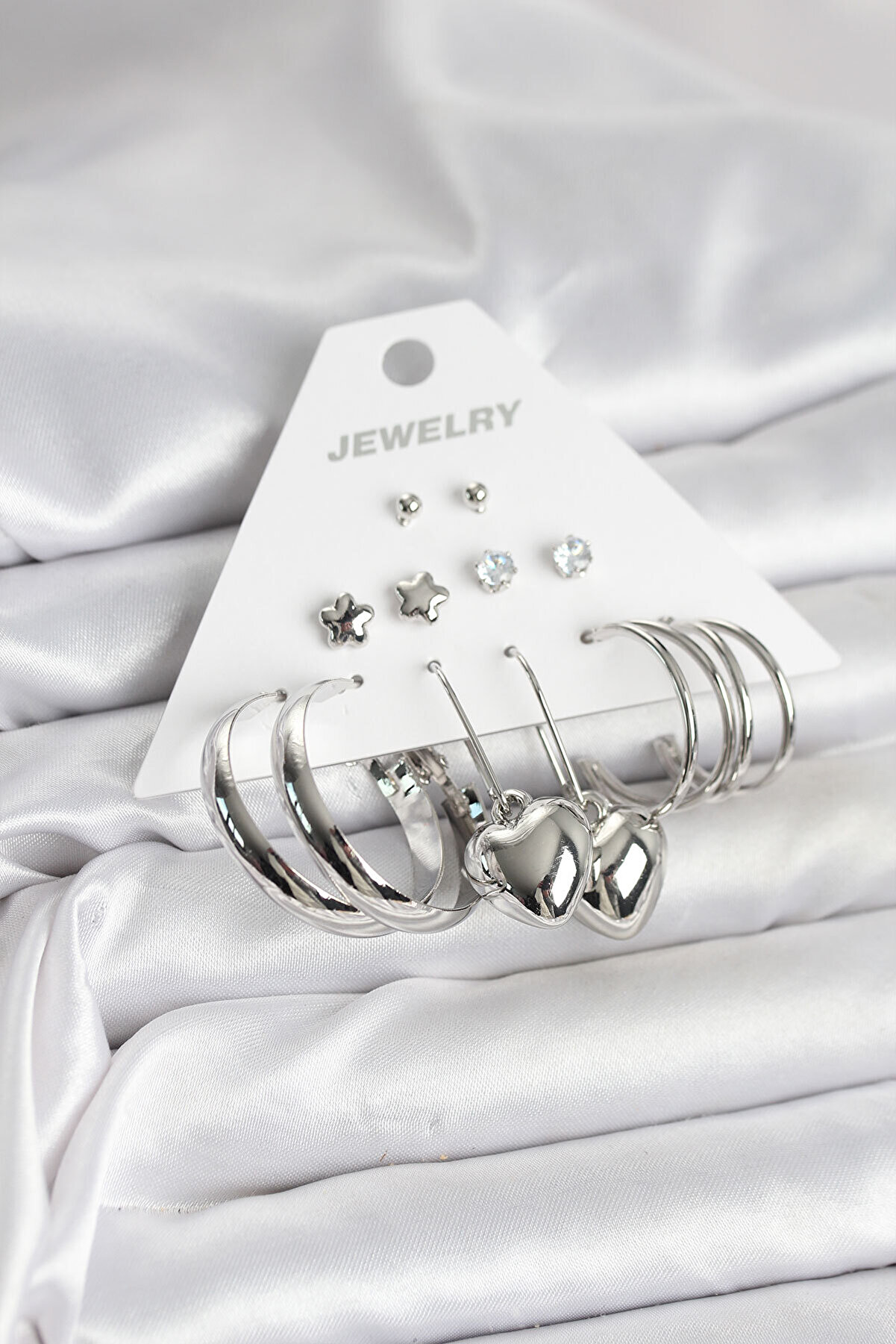 Clari̇ss Pi̇ri̇n&ccedil; G&uuml;m&uuml;ş Renk 6 &Ccedil;i̇ft Kadın K&uuml;pe Seti̇