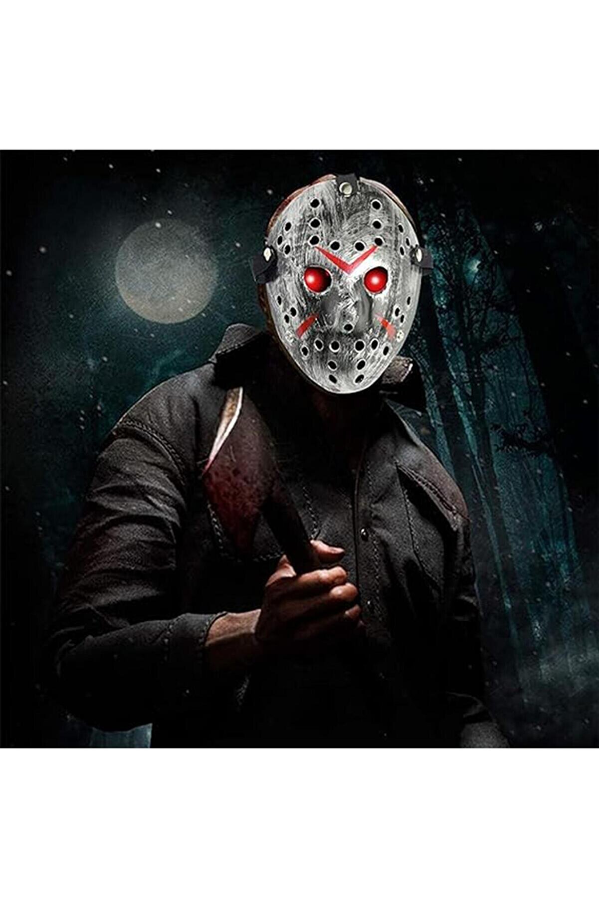 Go İthalat Jason Maskesi̇ Hanni̇bal Maskesi̇ Metal G&uuml;m&uuml;ş Renk 20X25 Cm (4457)