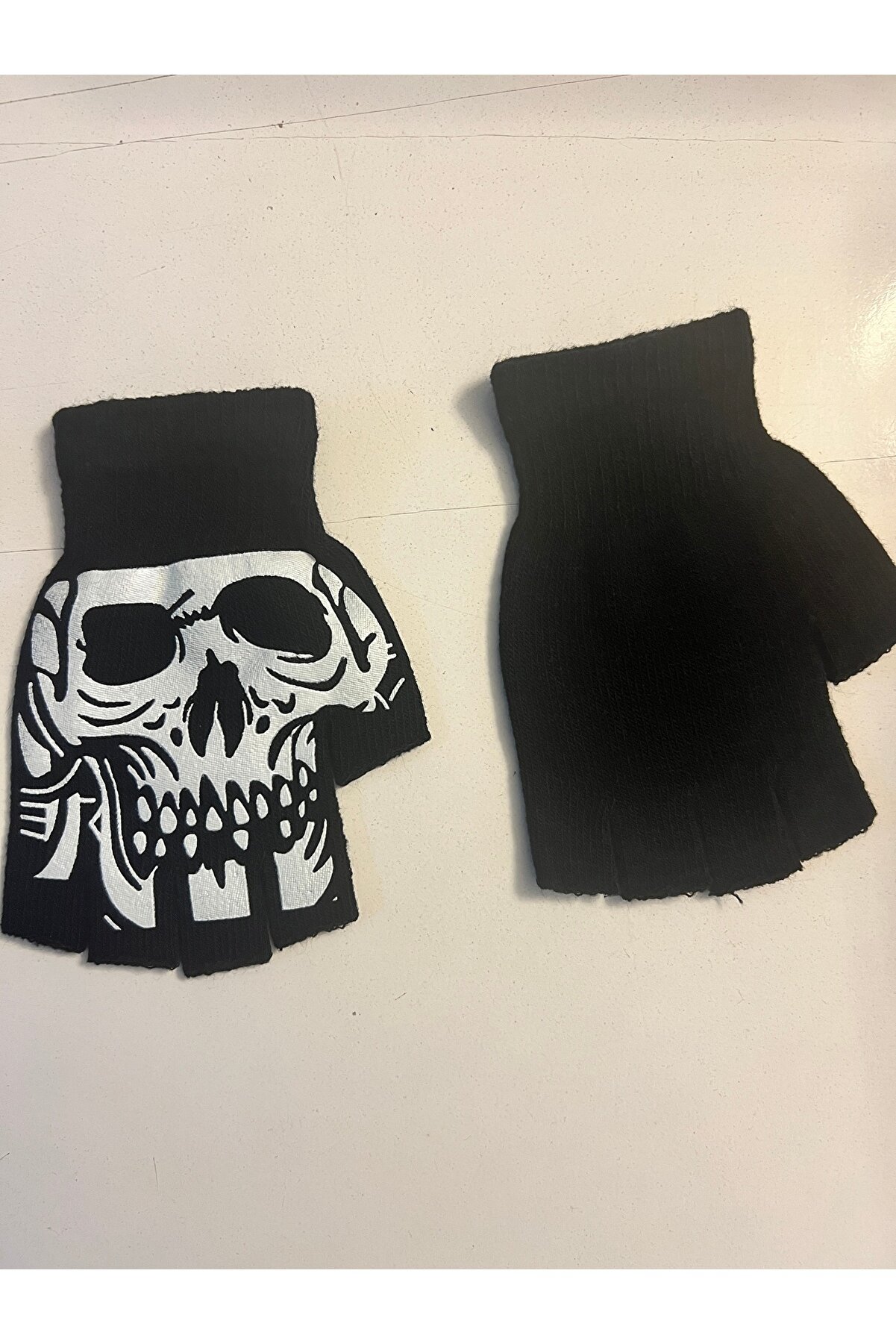 Ai̇rbrush Tattoo İskelet Kuru Kafa Parmaksız Kesi̇k Yarım Parmak Eldi̇ven Model4