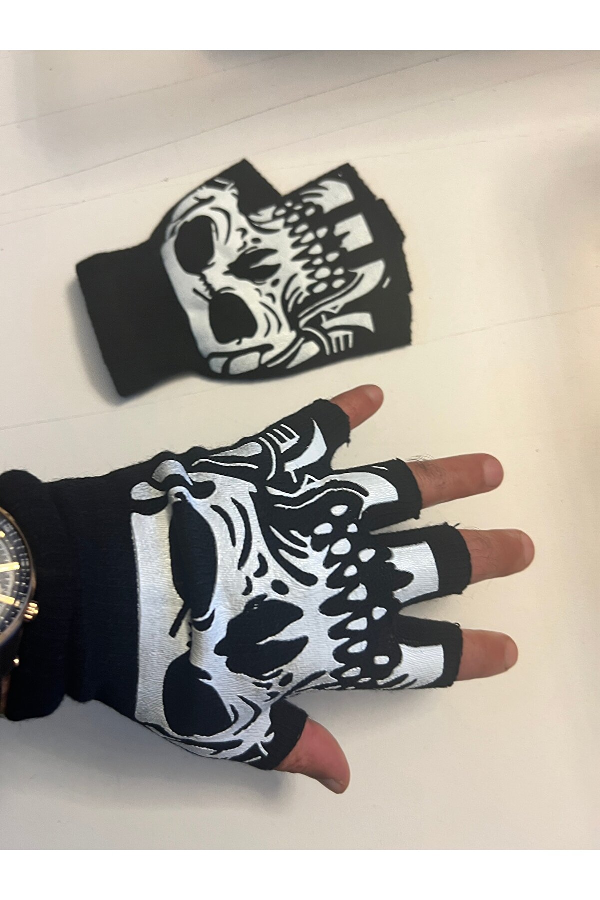 Ai̇rbrush Tattoo İskelet Kuru Kafa Parmaksız Kesi̇k Yarım Parmak Eldi̇ven Model4