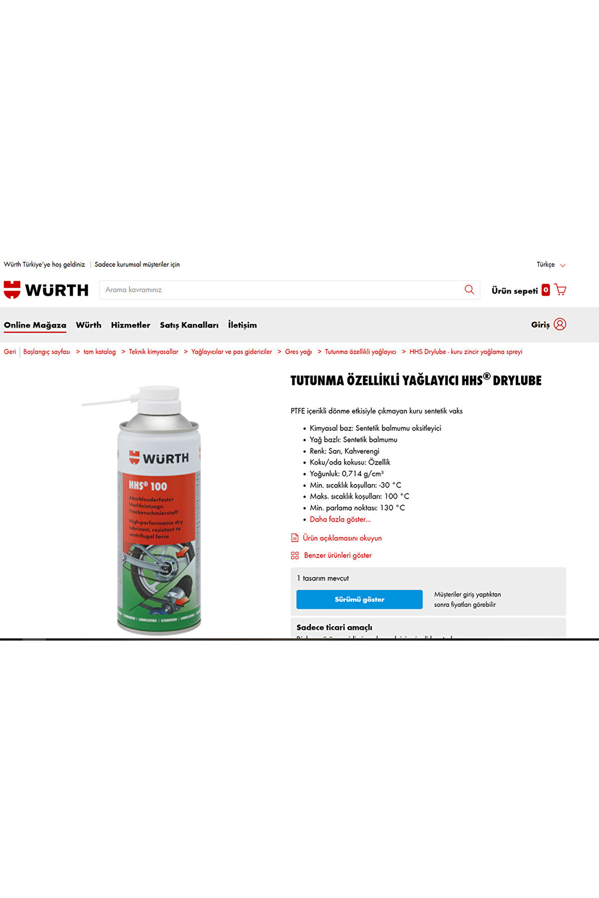 Würth Hhs Drylube Kuru Zi̇nci̇r Yağlayıcı 400 Ml. Made In Germany