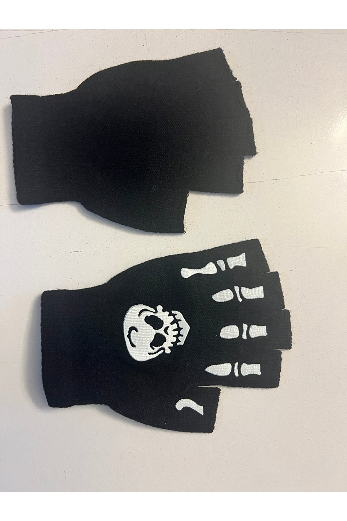 Ai̇rbrush Tattoo İskelet Kuru Kafa Parmaksız Kesi̇k Yarım Parmak Eldi̇ven Model5