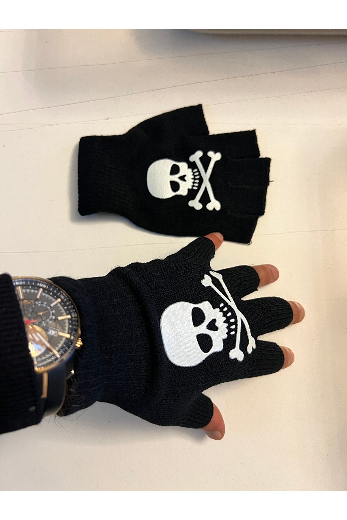 Ai̇rbrush Tattoo İskelet Kuru Kafa Parmaksız Kesi̇k Yarım Parmak Eldi̇ven Model1