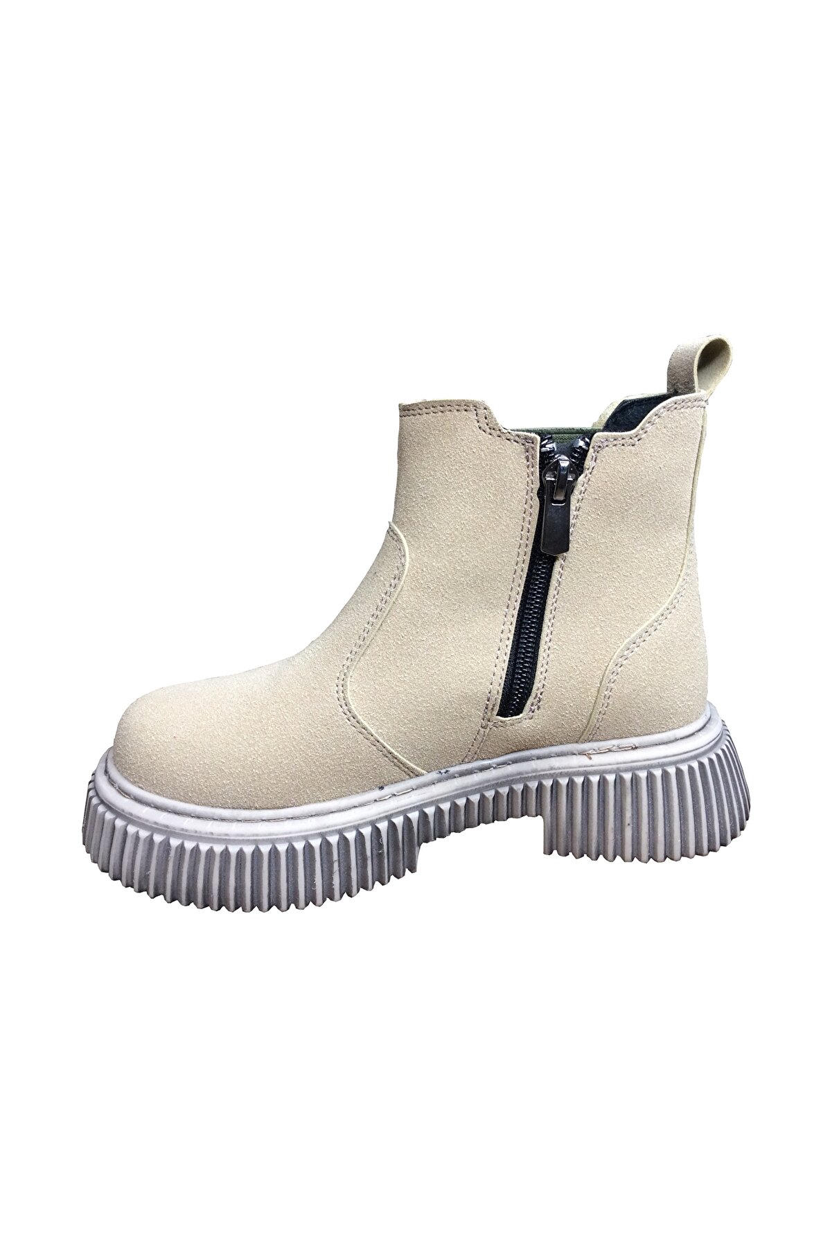 1087 Fi̇let Uni̇sex Erkek Ve Kız Çocuk Bot Bej Süet Yanı Lasti̇kli̇ Ve Fermuarlı Anatomi̇k