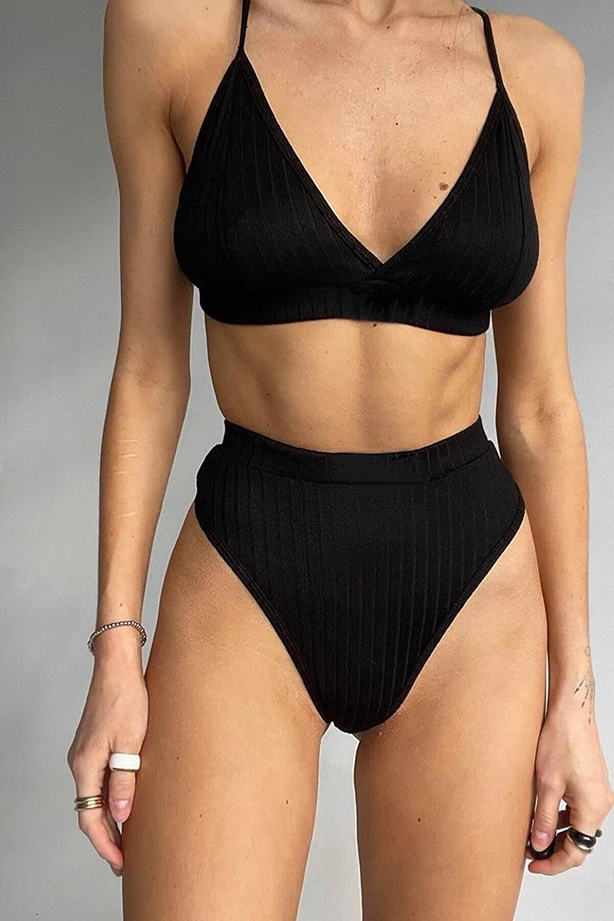 Lyyn Kadın Si̇yah Y&uuml;ksek Bel Dolgusuz Sli̇p Takım