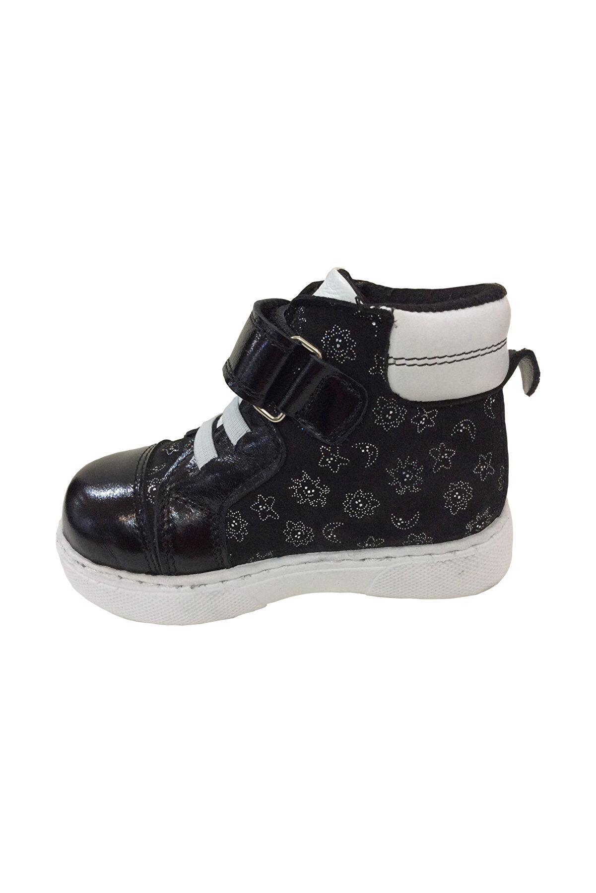 Ortopedi̇kal Ri̇dente Si̇yah Baskılı Bebe Kız &Ccedil;ocuk Bot % 100 Deri̇ Lasti̇k Ve Cırtlı