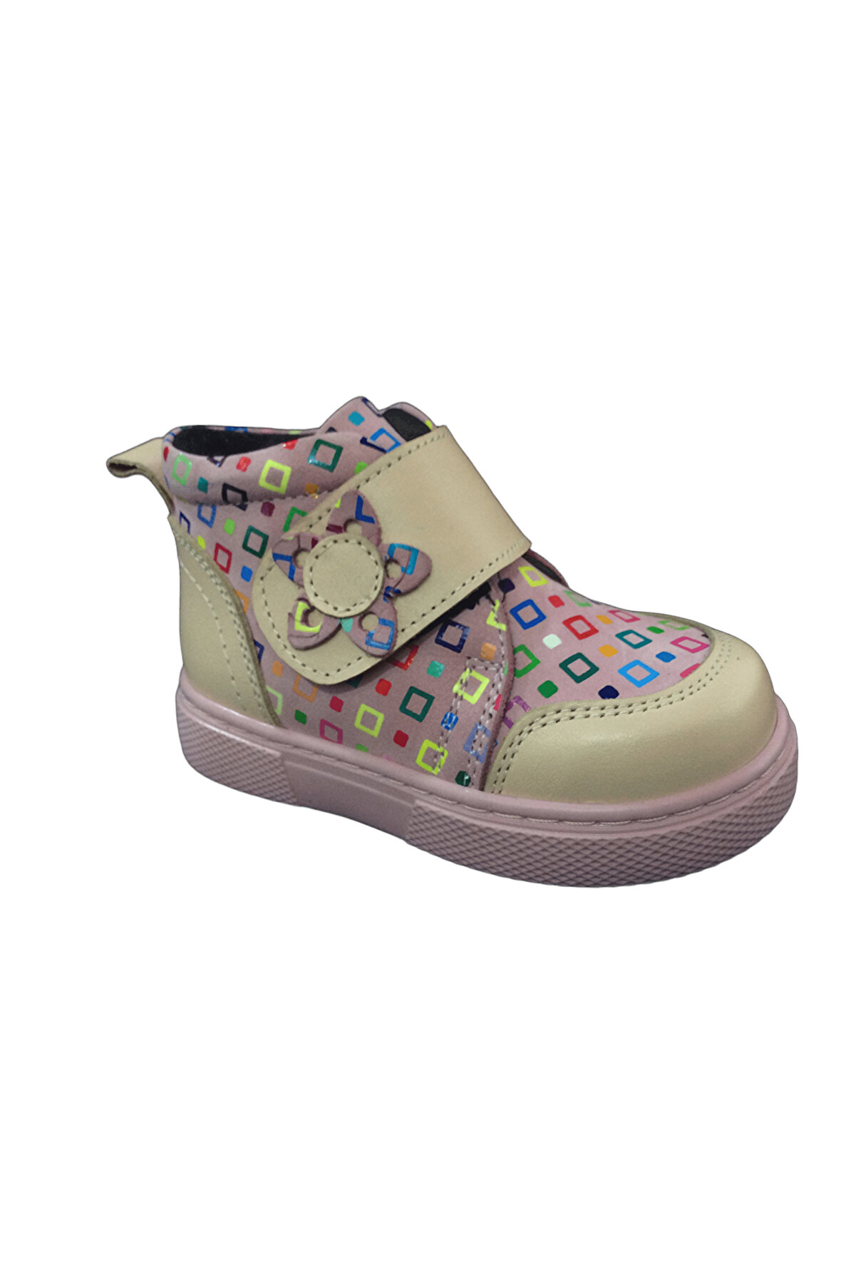 Ortopedi̇kal1001 Ri̇dente Pudra G&uuml;l Kurusu Baskı Bebe Kız &Ccedil;ocuk Bot % 100 Deri̇ Kalın Tek Cırtlı
