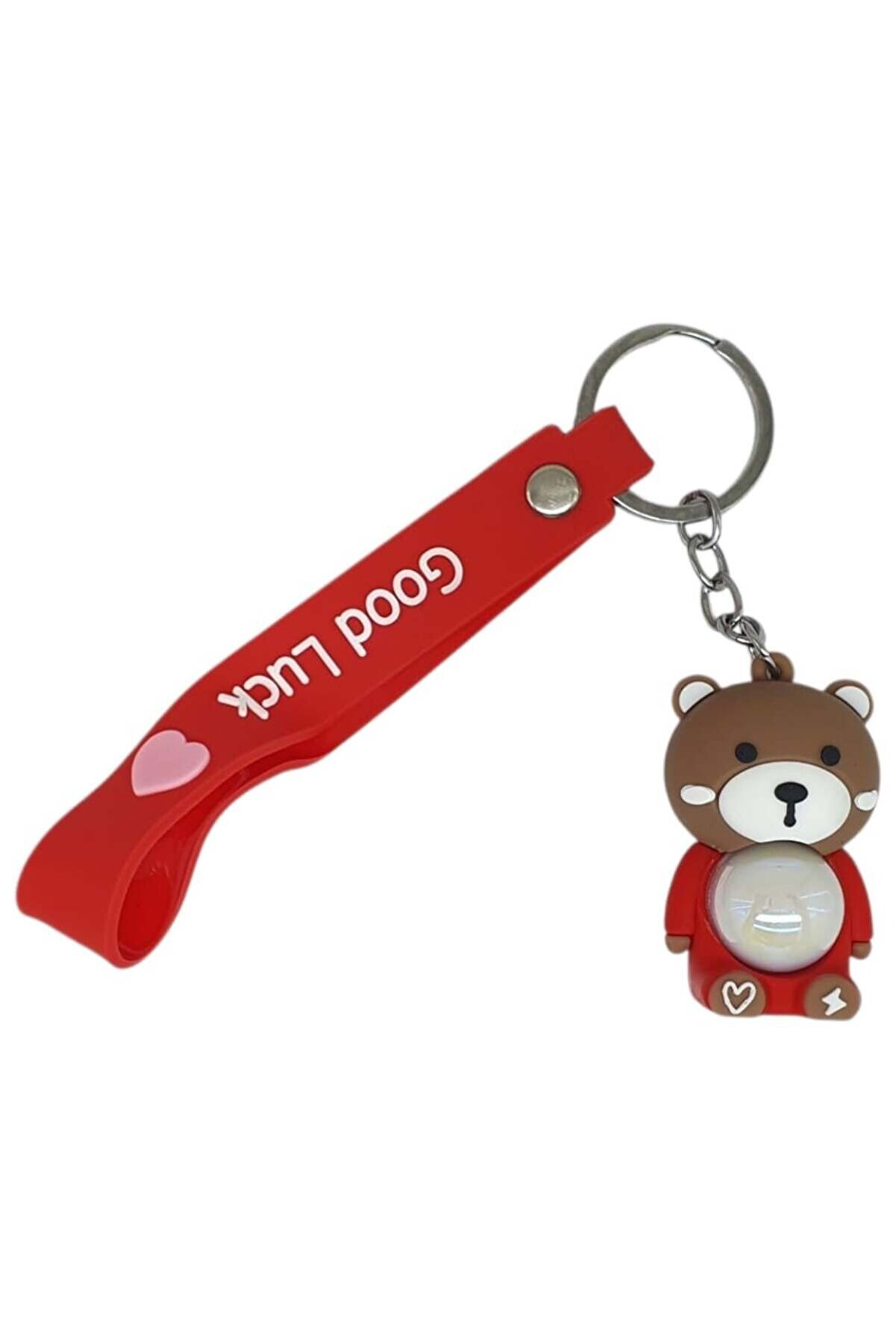 Ethab Ti̇caret Fi̇g&uuml;rl&uuml; Ve Işıklı Si̇li̇kon Anahtarlık - Ayıcık - Kırmızı