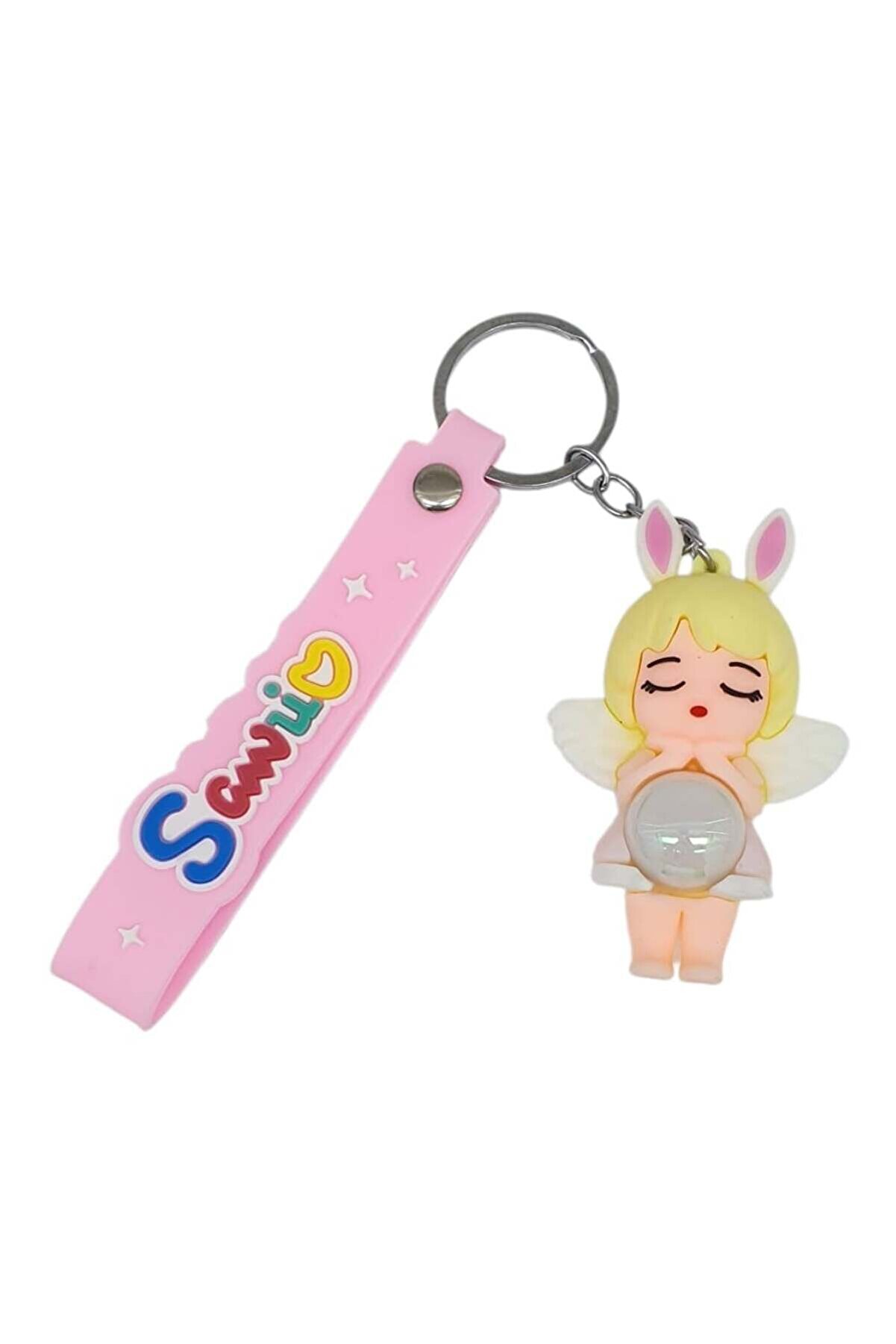 Ethab Ti̇caret Fi̇g&uuml;rl&uuml; Ve Işıklı Si̇li̇kon Anahtarlık - Kız Fi̇g&uuml;r - Beyaz