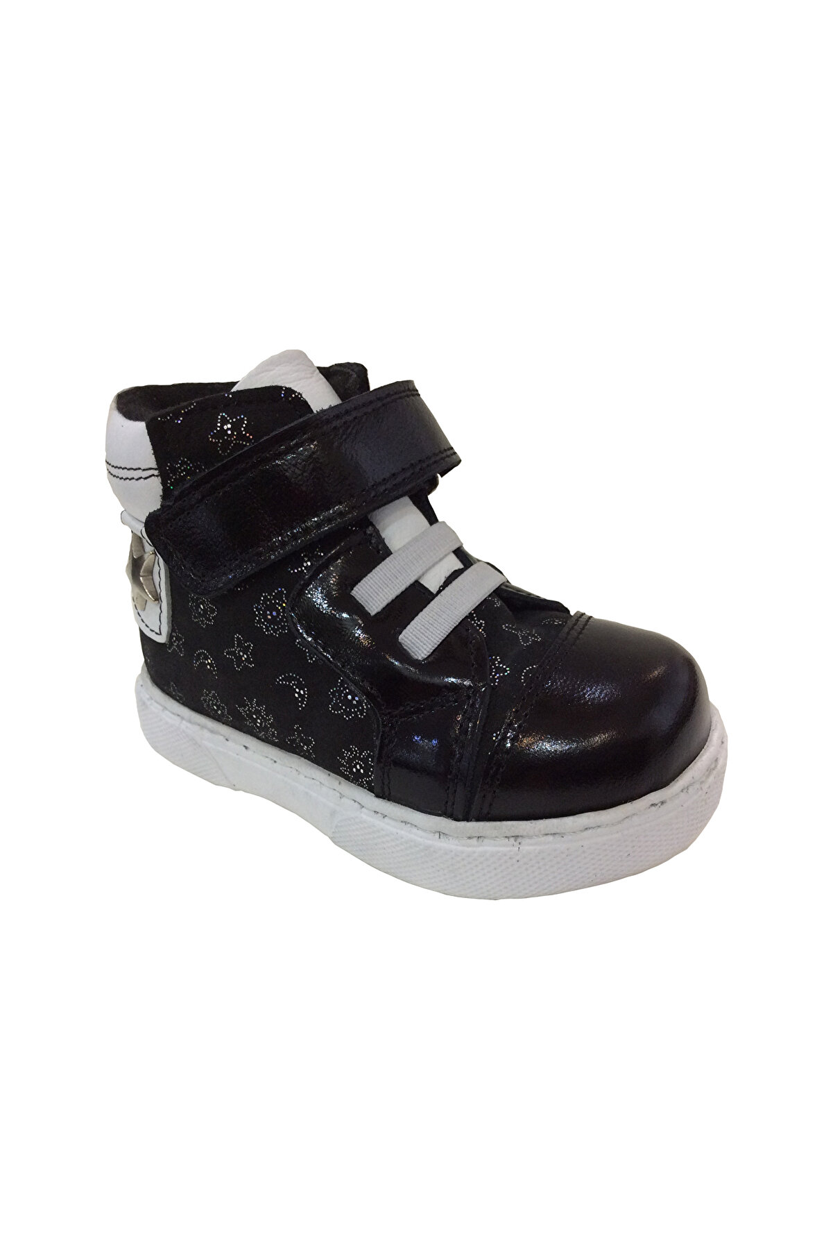Ortopedi̇kal Ri̇dente Si̇yah Baskılı Bebe Kız &Ccedil;ocuk Bot % 100 Deri̇ Lasti̇k Ve Cırtlı