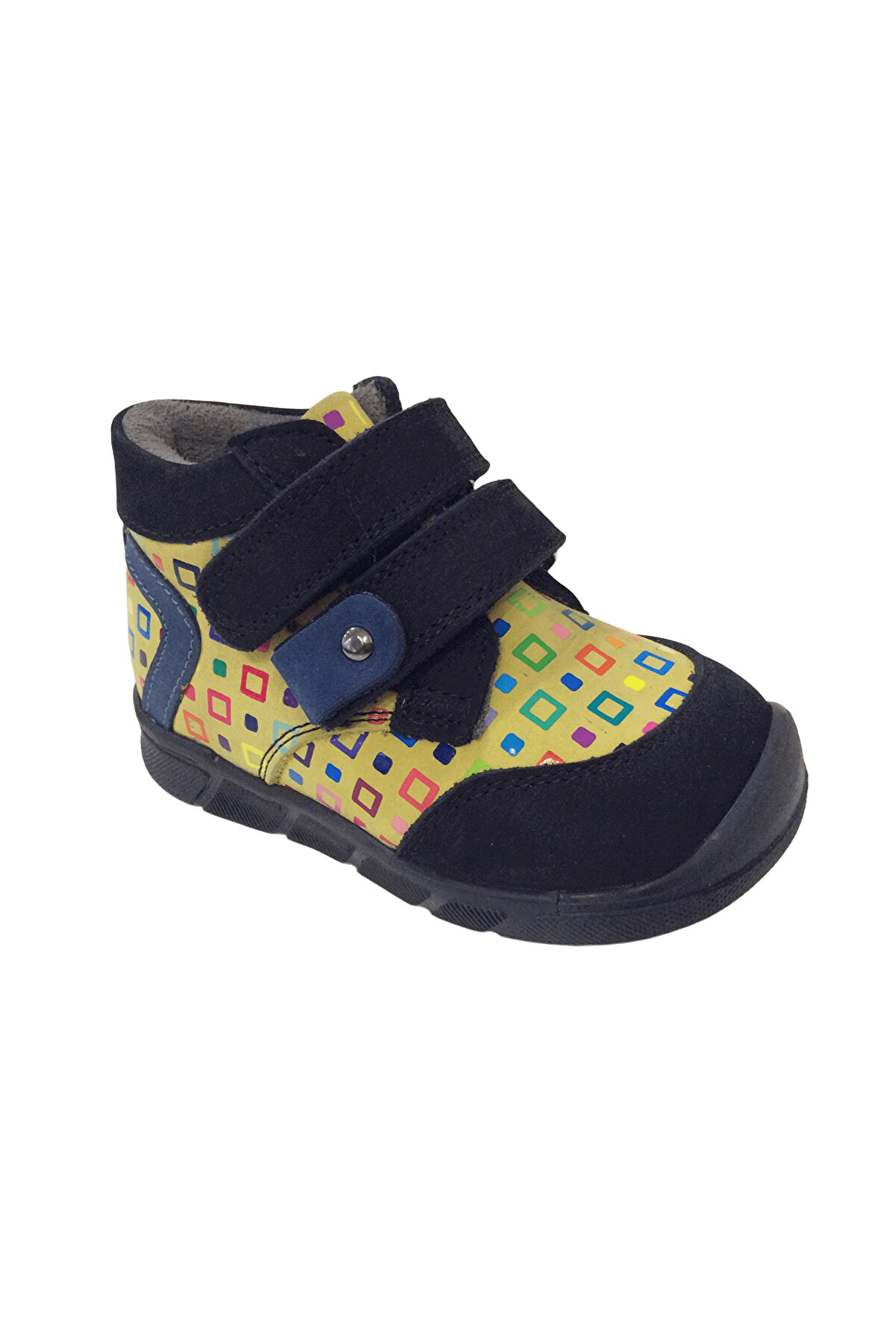 Ortopedi̇kal1001 Ri̇dente Si̇yah Sarı Baskı Bebe Erkek &Ccedil;ocuk Bot % 100 Deri̇ Cırtlı