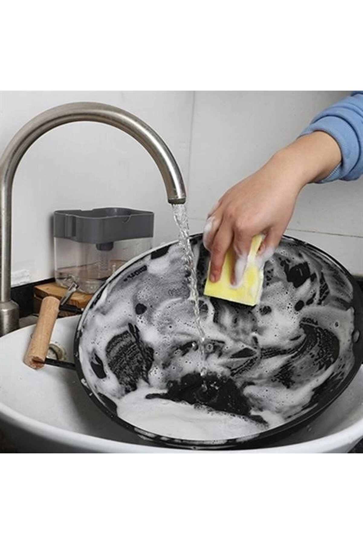 Buti̇k İki̇si̇ Bi̇r Arada Basmalı Prati̇k Sıvı Sabunluk Pompası Ve Bulaşık Yıkama S&uuml;ngeri̇ Haznesi̇