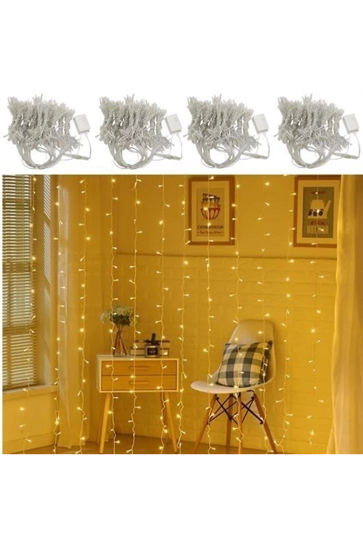 Buti̇k 8 Fonksi̇yonlu 200 Led 10 Sa&ccedil;ak Şeri̇t Led 2X2 Perde İp Led (G&uuml;n Işığı)