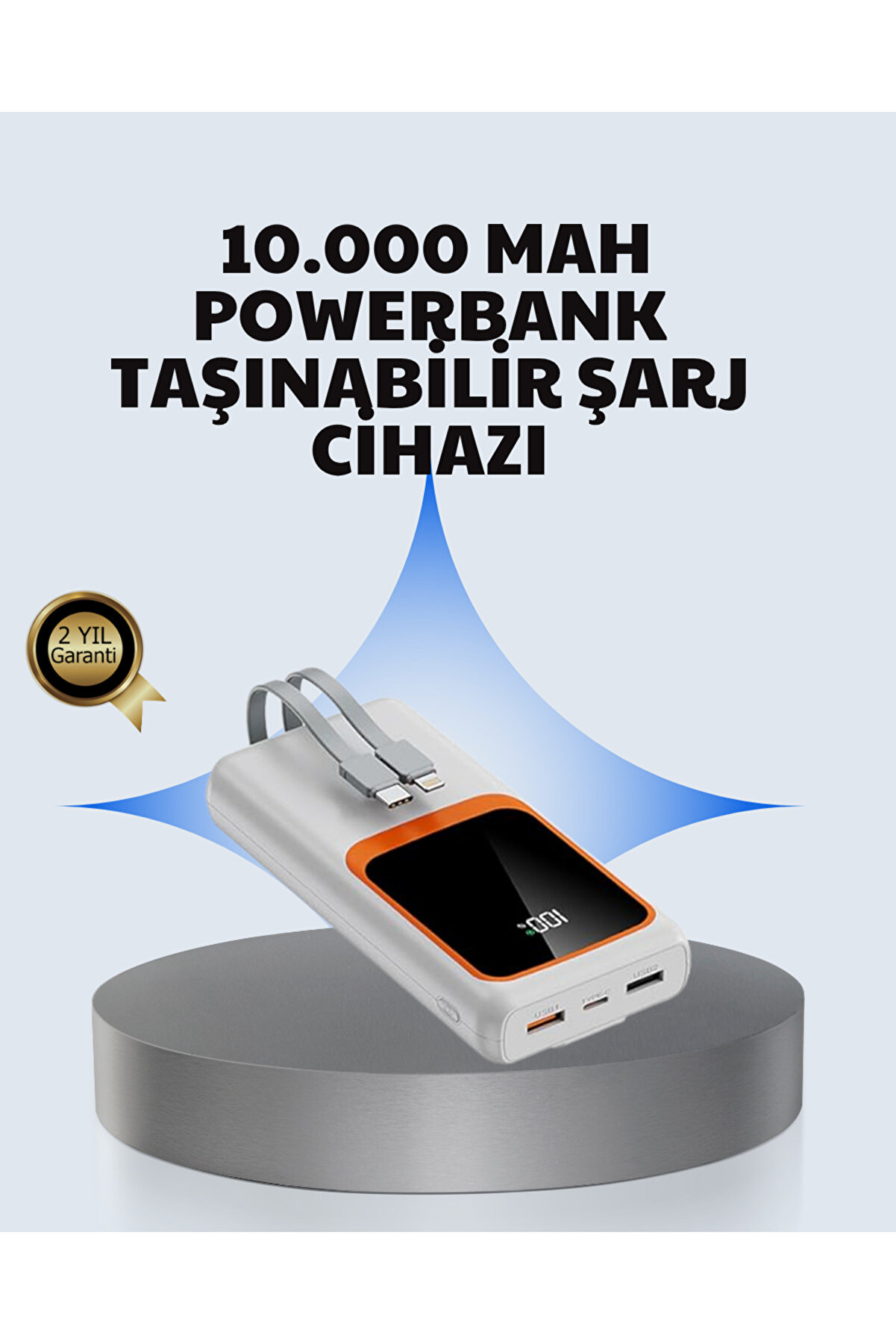 Zero Land Kompakt 10000 Mah Powerbank &ndash; Di̇ji̇tal G&ouml;stergeli̇, Type-C Ve Li̇ghtni̇ng Uyumlu