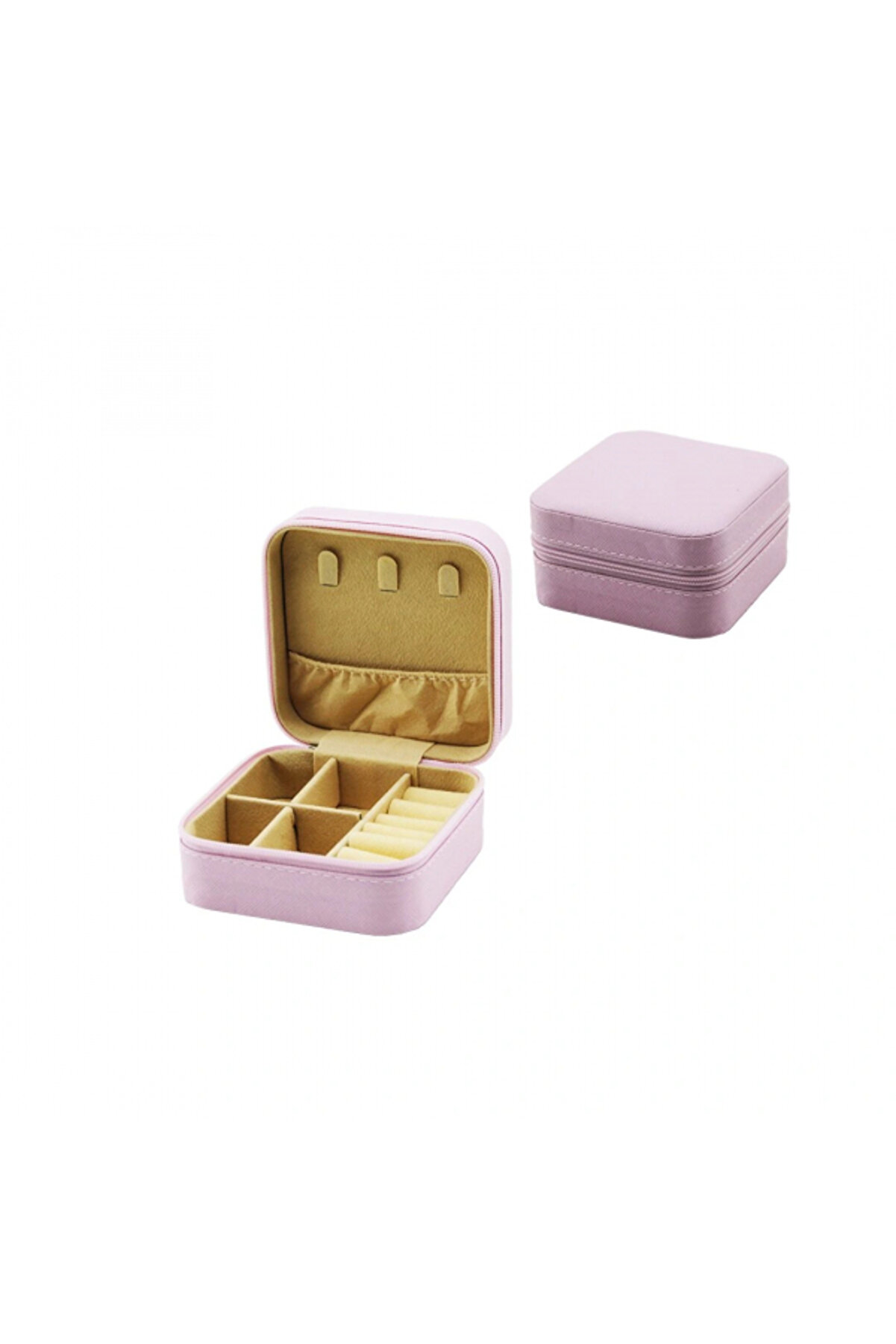 Go İthalat Mi̇ni̇ Fermuarlı Takı Kutusu - &Ccedil;anta Suni̇ Deri̇ 4 B&ouml;lme+6 Y&uuml;z&uuml;kl&uuml;k+3 K&uuml;peli̇k+Fi̇le =10X10Cm - Y5Cm (532