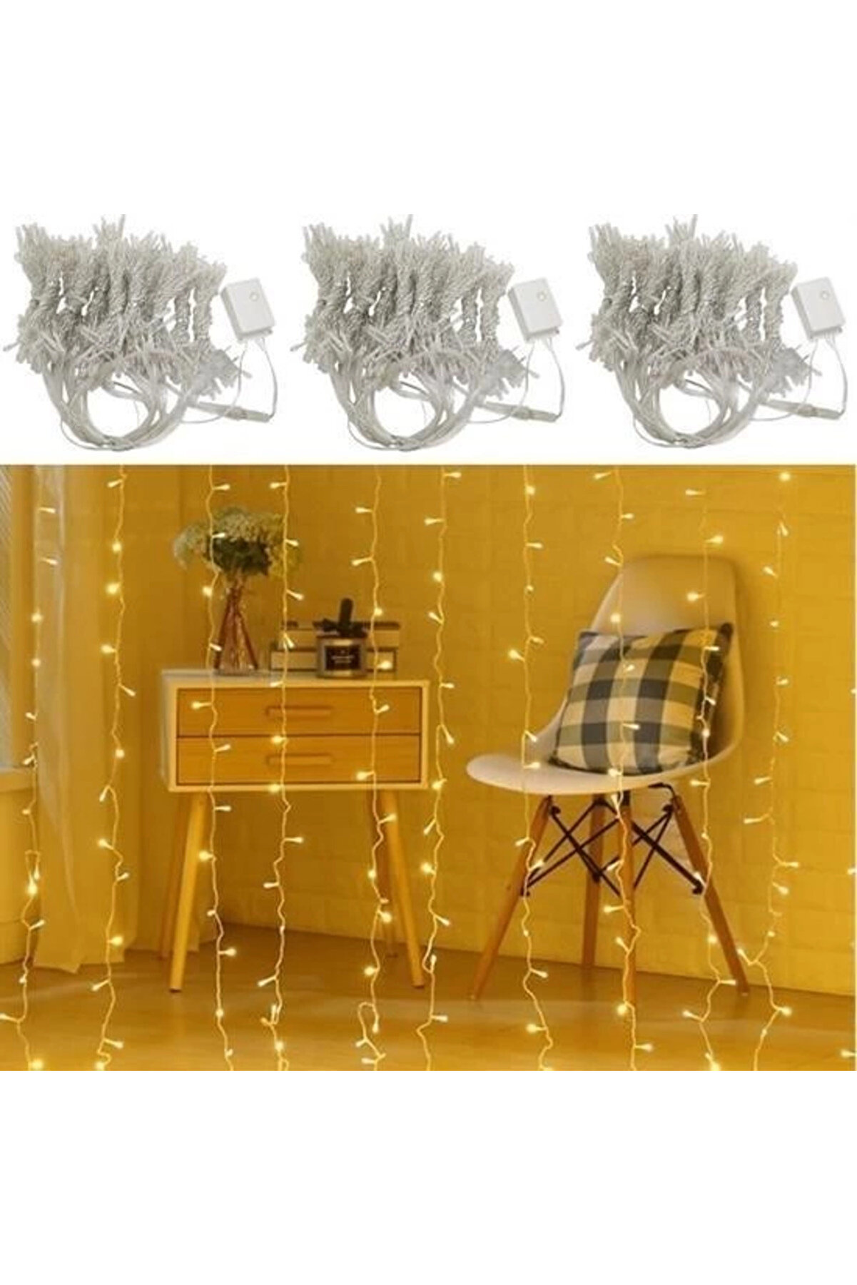 Buti̇k 8 Fonksi̇yonlu 200 Led 10 Sa&ccedil;ak Şeri̇t Led 2X2 Perde İp Led (G&uuml;n Işığı)