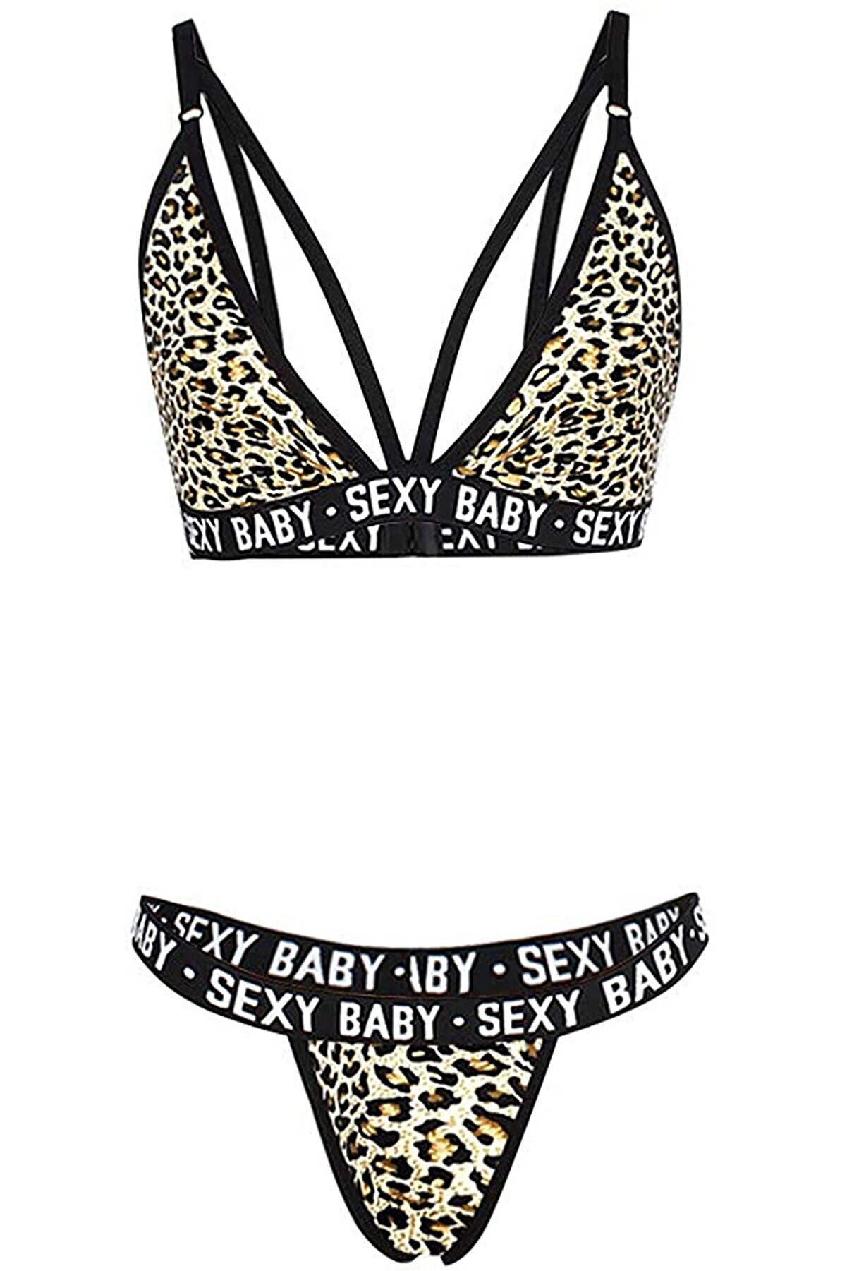 Emosavm Kadın Leopar Desenli̇ Yazı Detaylı Ipli̇ S&uuml;tyen Takımı