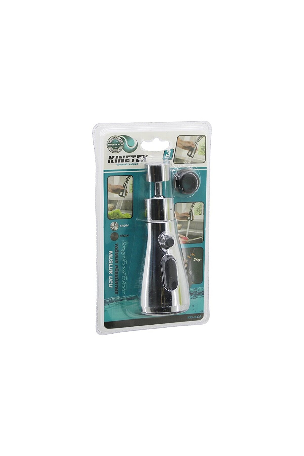 Go İthalat Krom 360 Derece - 3 Mod Yağmur P&uuml;sk&uuml;rtme Borulu Kubar Musluk Ucu Ktx-3289