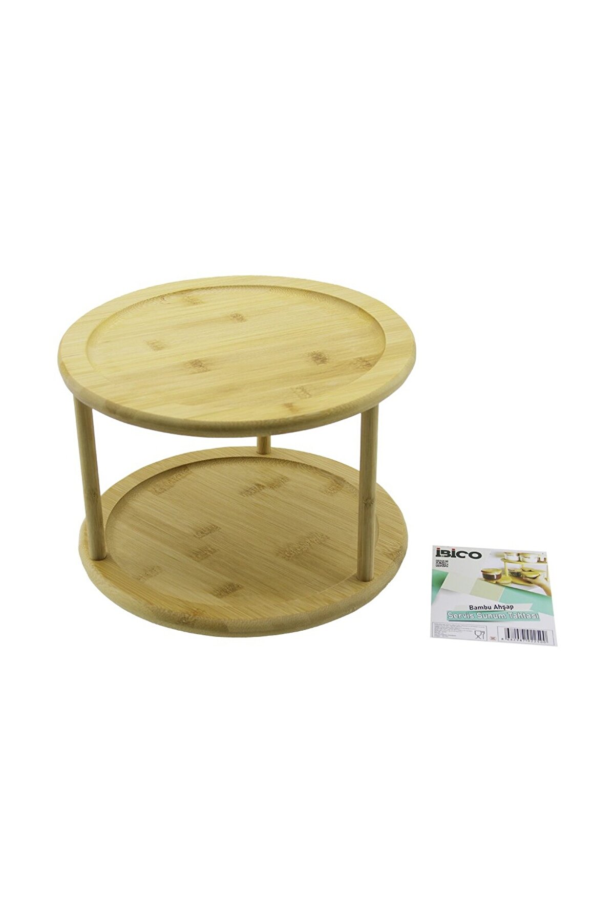 Go İthalat 2 Katlı Yuvarlak=24.5Cm D&ouml;ner Tablalı Ahşap Bambu Sunum Tepsi̇si̇ - Mi̇ni̇ Sofra