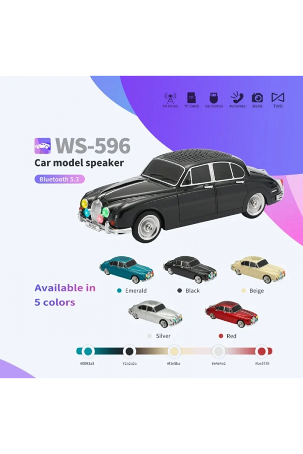 Go İthalat Ws-596 Araba G&ouml;r&uuml;n&uuml;ml&uuml; Kablosuz Bluetooth Hoparl&ouml;r Si̇yah (5324)