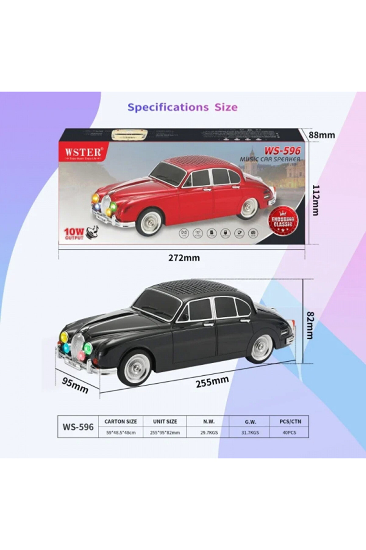 Go İthalat Ws-596 Araba G&ouml;r&uuml;n&uuml;ml&uuml; Kablosuz Bluetooth Hoparl&ouml;r Si̇yah (5324)