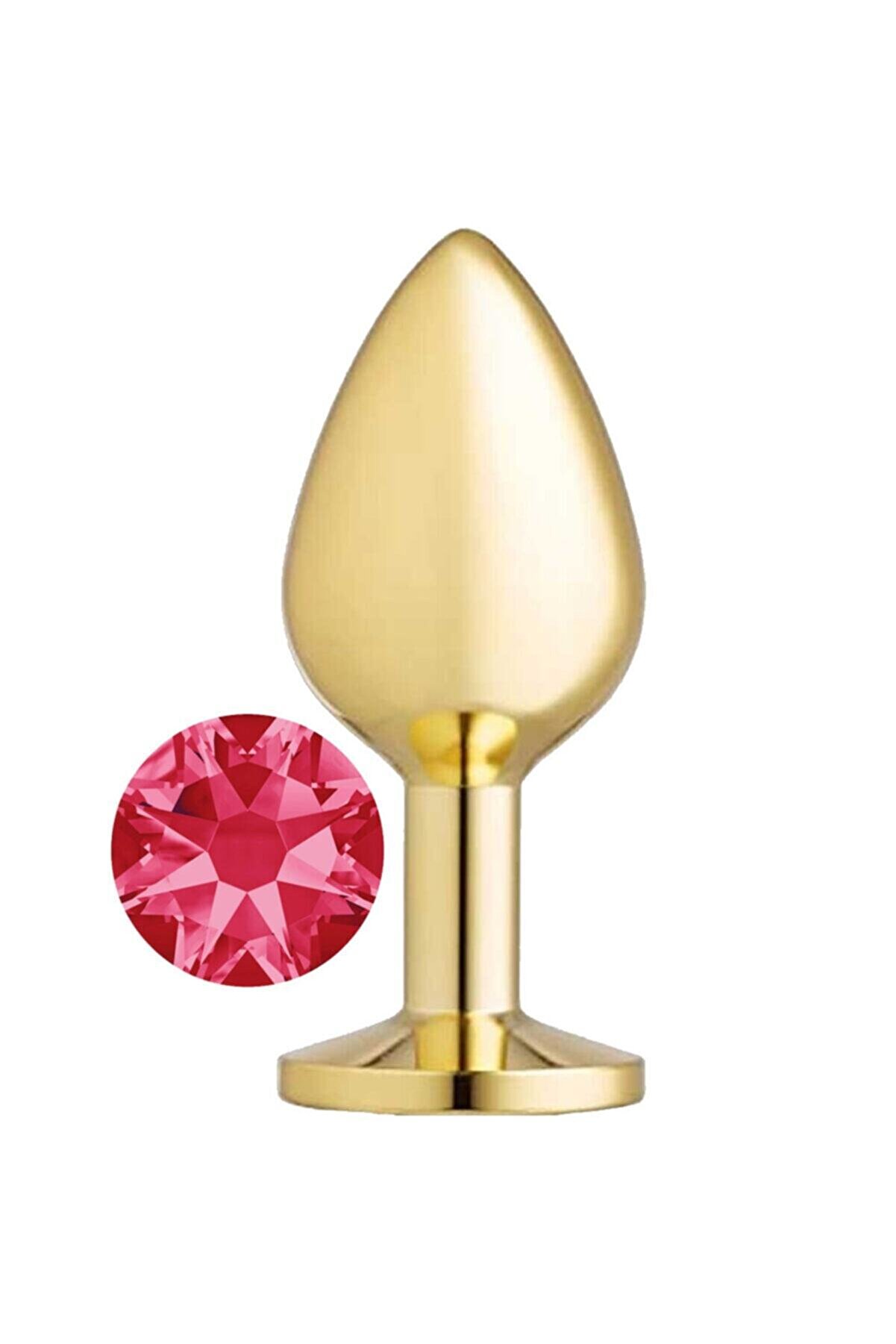 Meyrabest Erox Gold Medi̇um Pembe Kri̇stal Taşlı Metal Anal Plug-Af4175-2