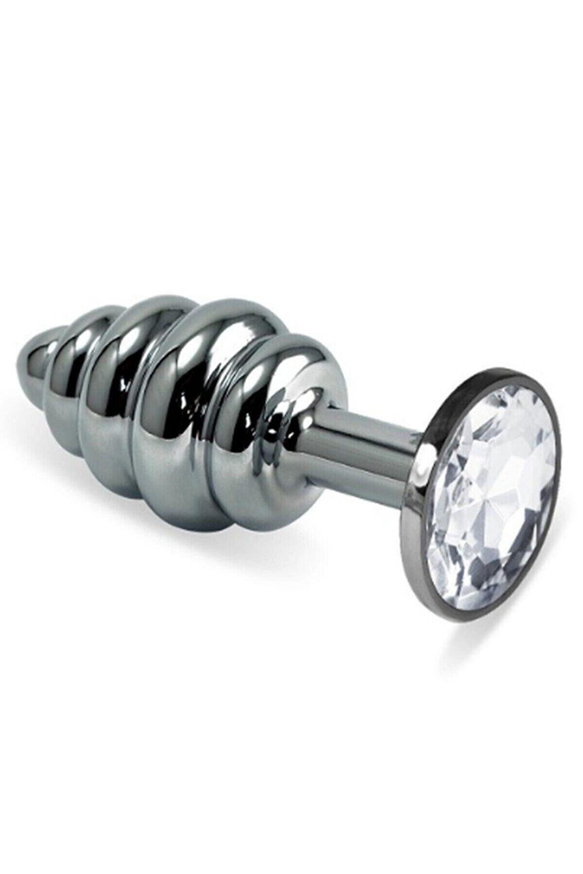 Meyrabest Erox Si̇lver Small Beyaz Taşlı Boğumlu Anal Alıştırıcı Metal Plug