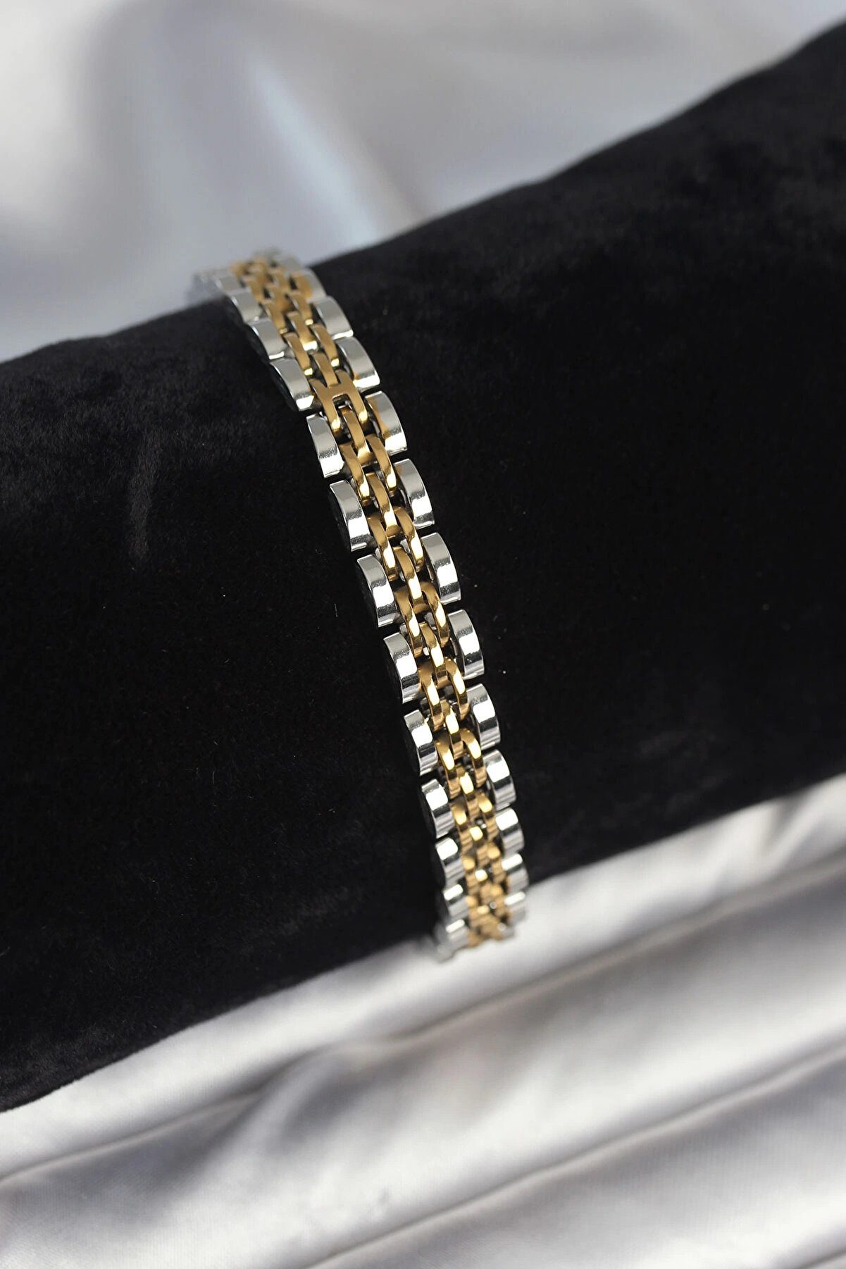 Norsary 316L &Ccedil;eli̇k 7 Mm Kalınlıkta Gold Ve G&uuml;m&uuml;ş Renkli̇ Erkek Bi̇lekli̇k