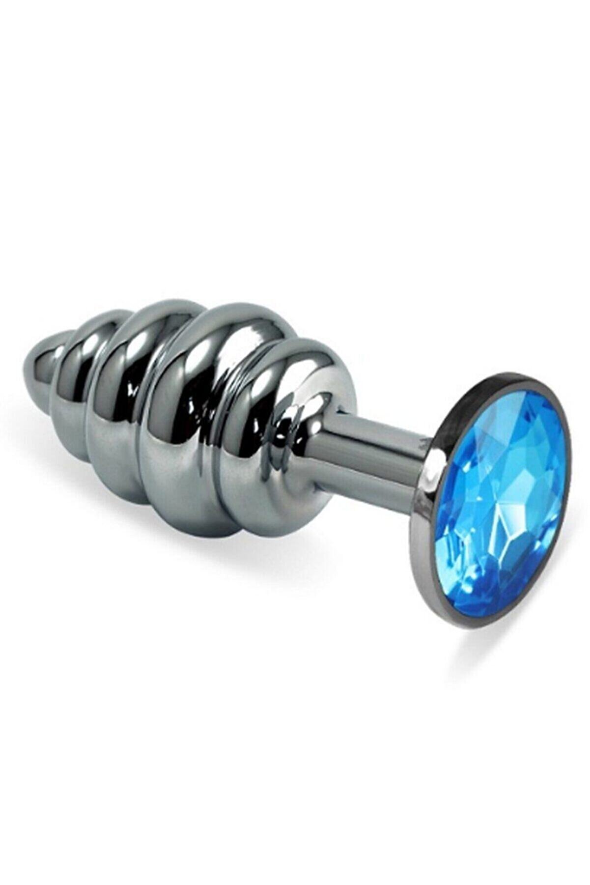 Meyrabest Erox Si̇lver Small Mavi̇ Taşlı Boğumlu Anal Alıştırıcı Metal Plug