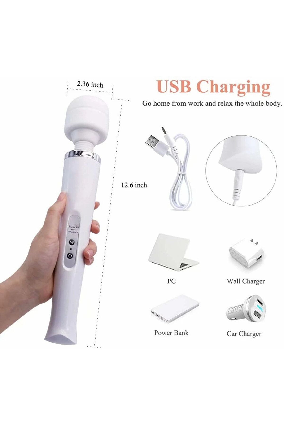 Erox Magi̇c Massager Whi̇te Profesyonel 10 Modlu G&uuml;&ccedil;l&uuml; Masaj Aleti̇