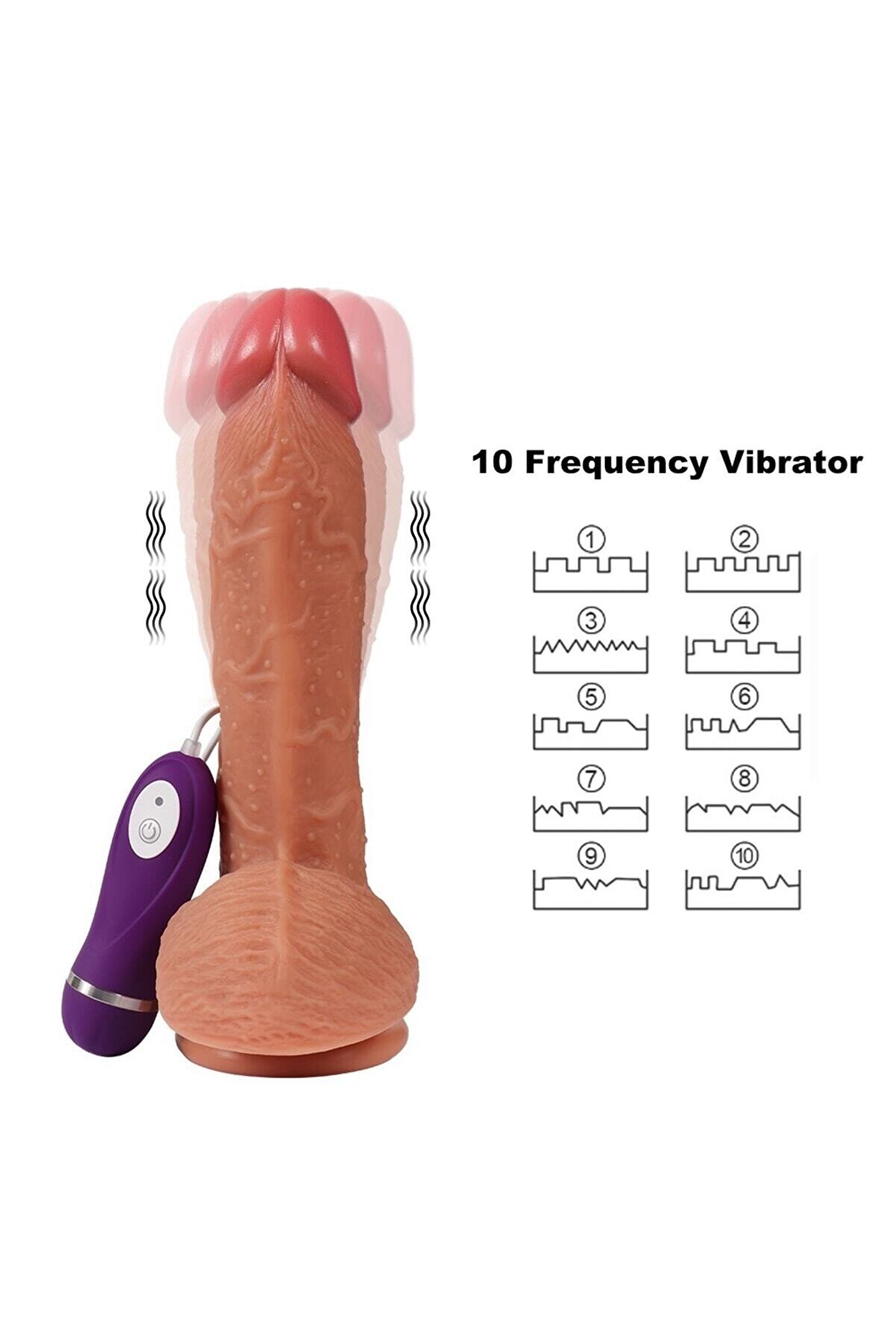 Erox Di̇ldo Seri̇es Buru 22 Cm 10 Mod Doğal Reali̇sti̇k Vi̇brat&ouml;r