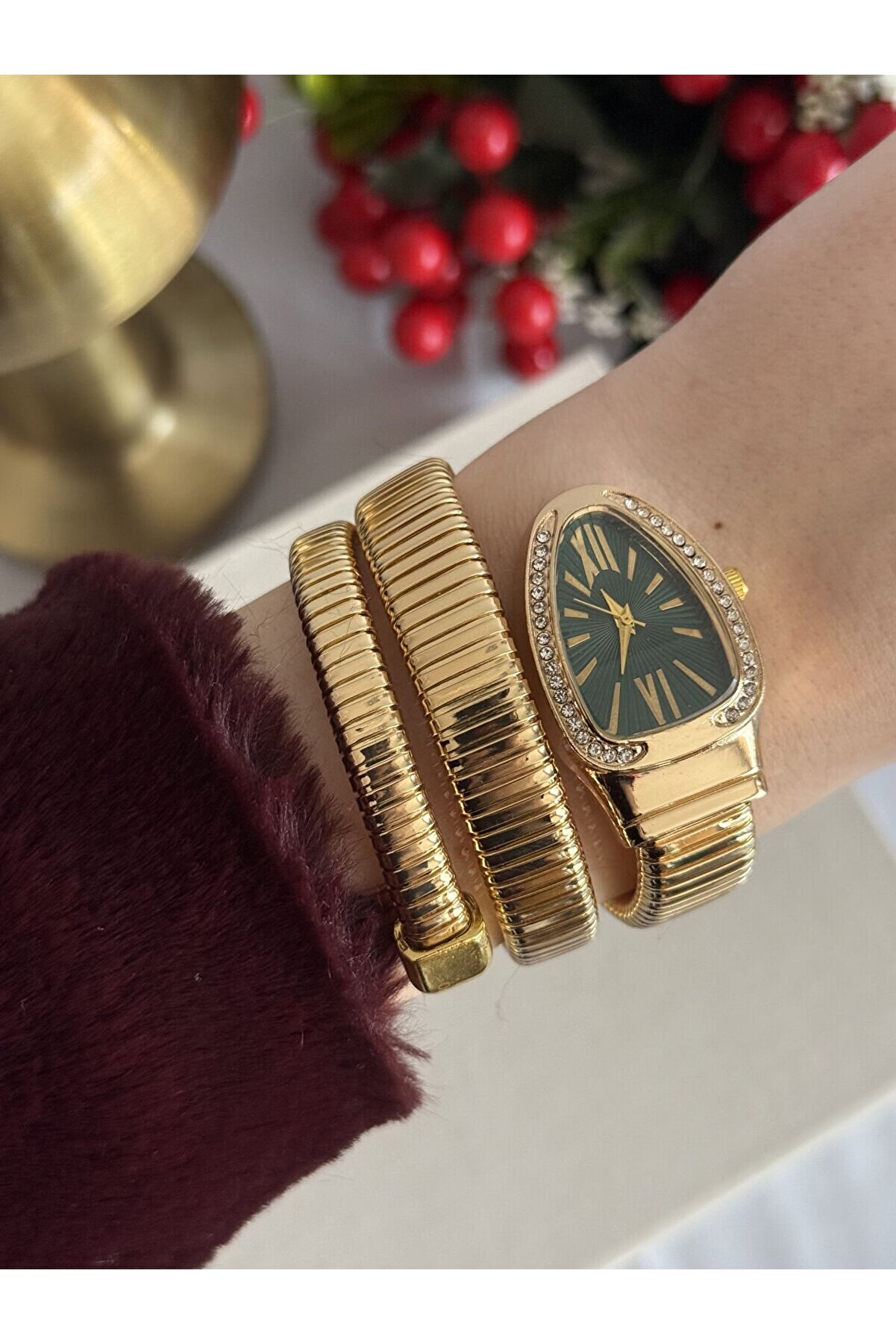 Ateli̇er Emi̇ne Yeşi̇l Cam Yılan Saat