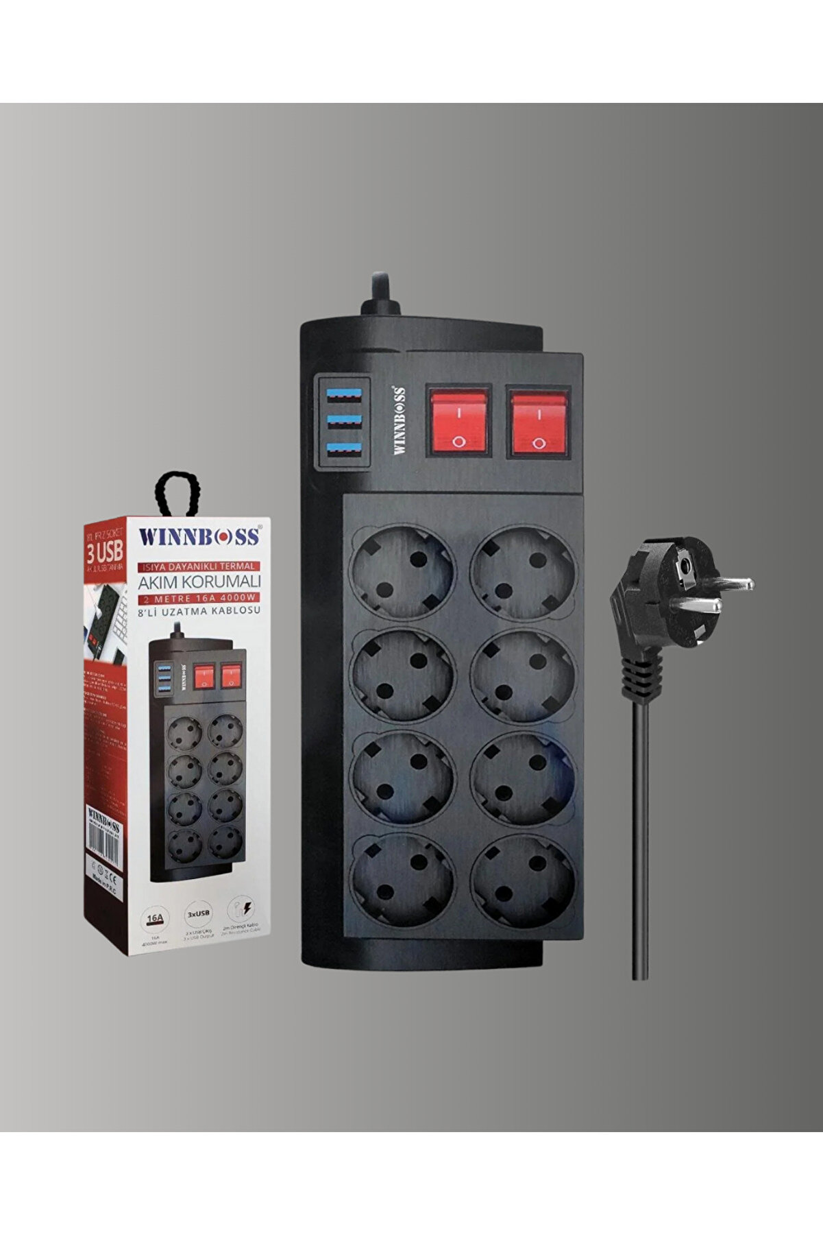 Shopwave Isıya Dayanıklı Termal Akım Korumalı 8 Li̇ Pri̇z Ve 3 Usb Gi̇ri̇şli̇ Uzatma Kablosu