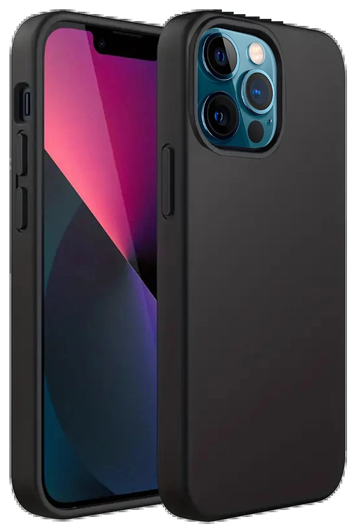 Buti̇k İphone 12 Pro Kılıf Fi̇rst Si̇li̇kon - Si̇yah-(5796)