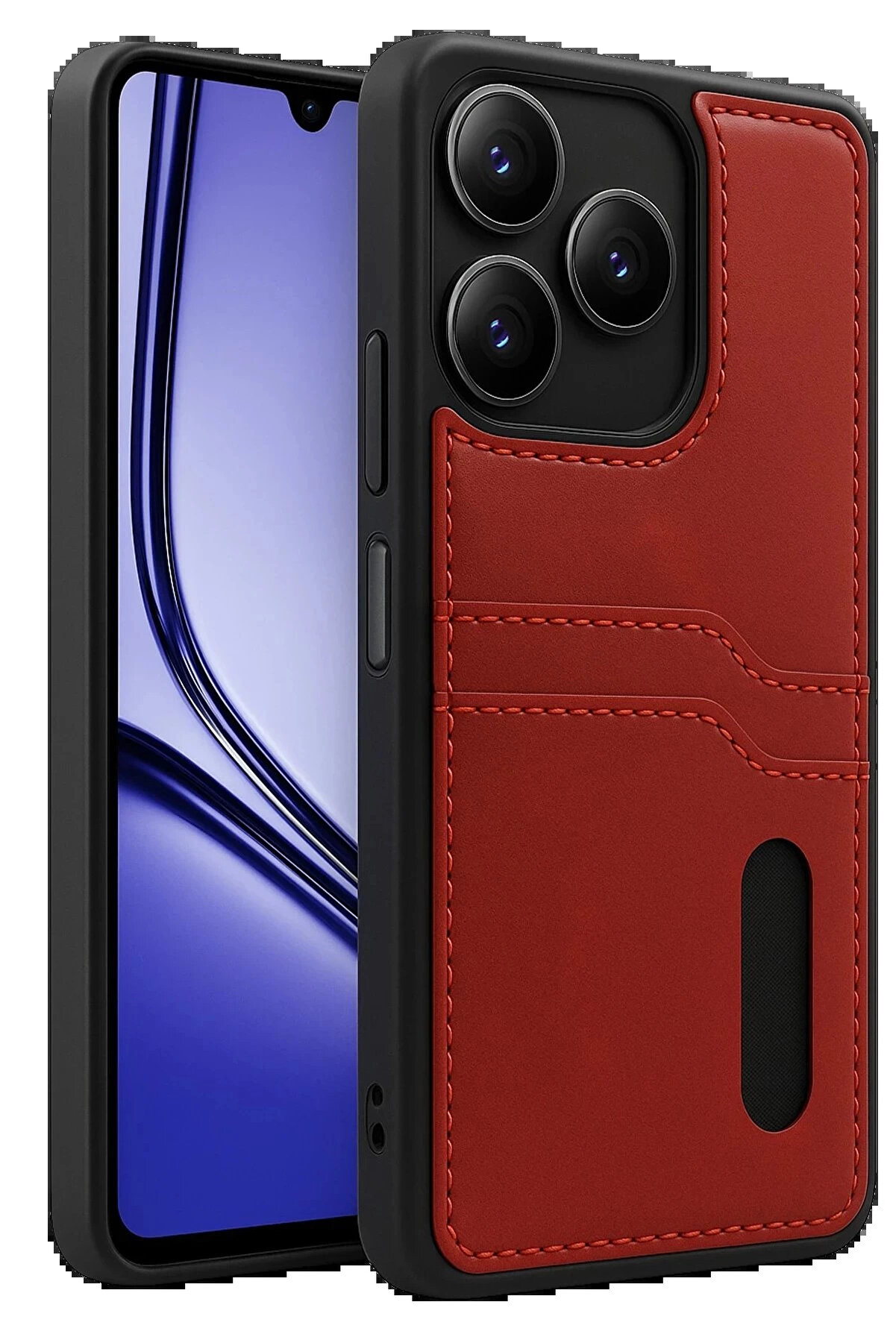 Buti̇k Realme Note 50 4G Kılıf Sara Kartvi̇zi̇tli̇ Deri̇ Kılıf - Kırmızı-(5796)