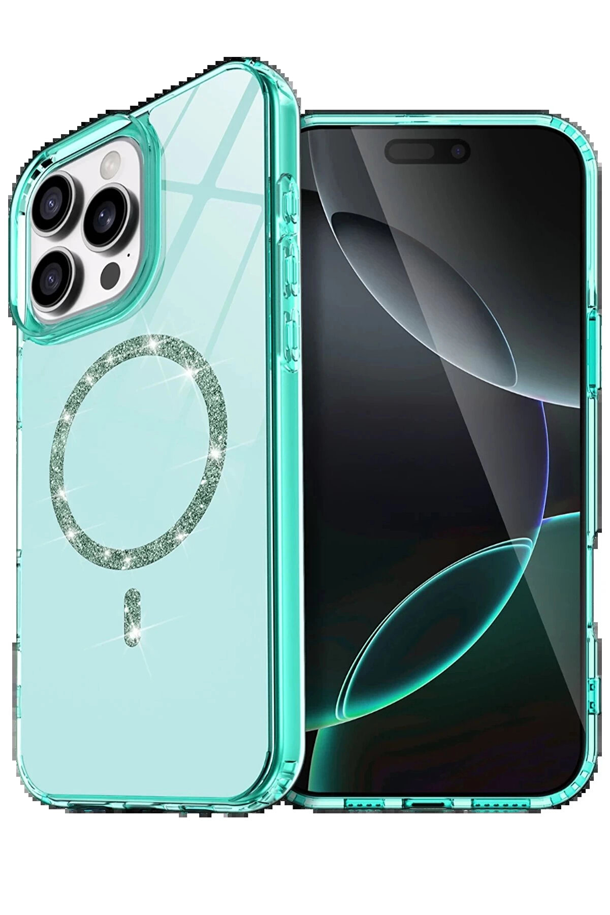 Buti̇k Apple İphone 15 Pro Max Li̇ve Di̇amond Magsafe Kapak - Yeşi̇l-(5796)