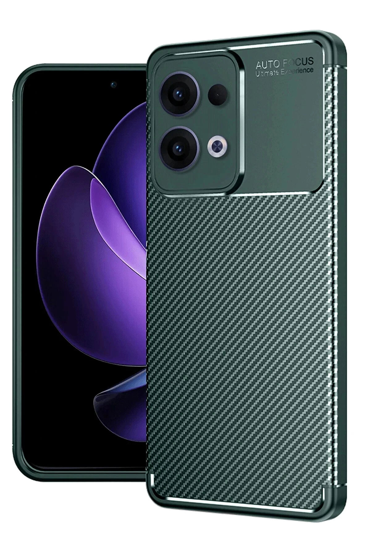 Buti̇k Oppo Reno 13 Pro Kılıf Auto Focus Karbon Kapak - Koyu Yeşi̇l-(5796)