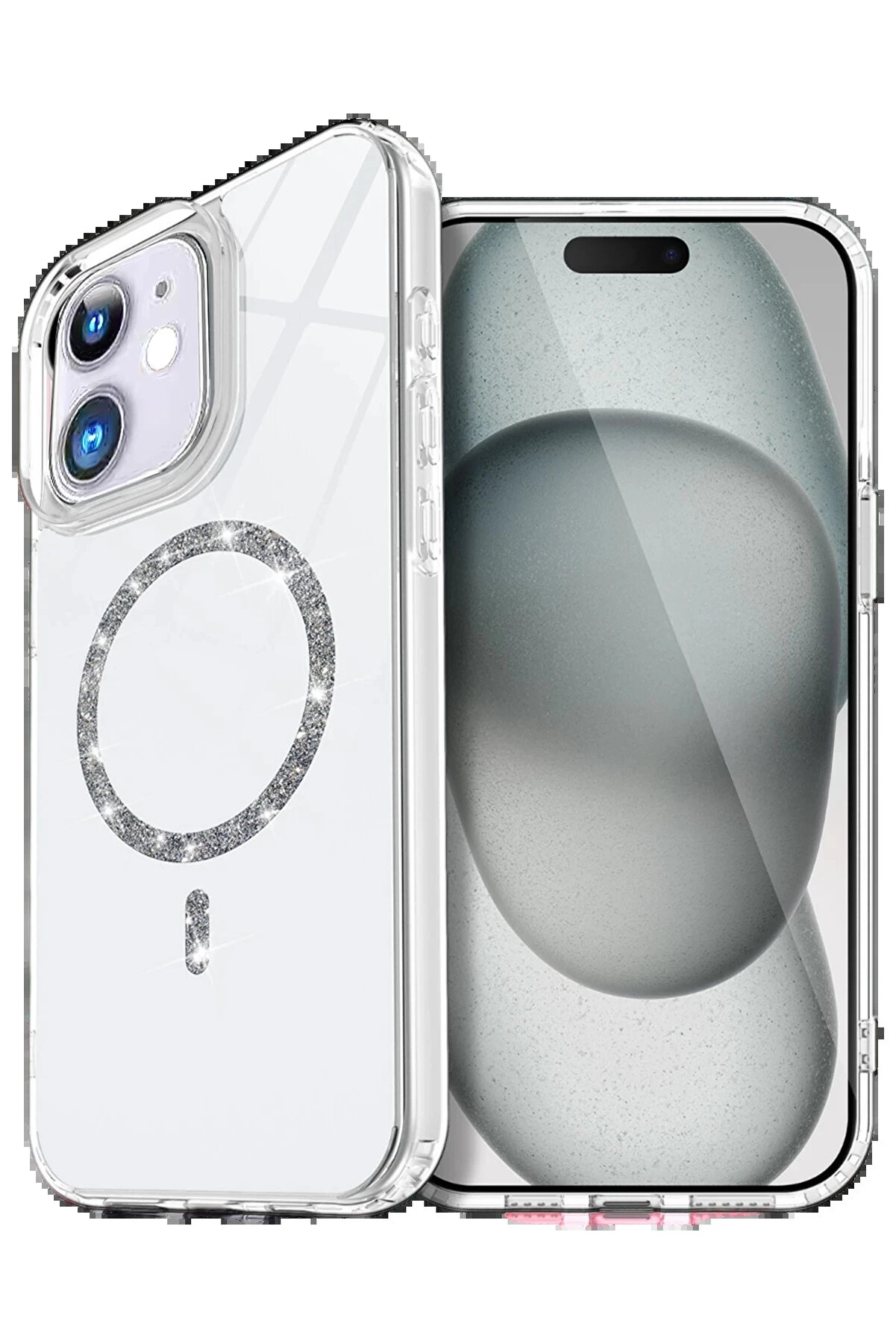 Buti̇k Apple İphone 12 Li̇ve Di̇amond Magsafe Kapak - Şeffaf-(5796)