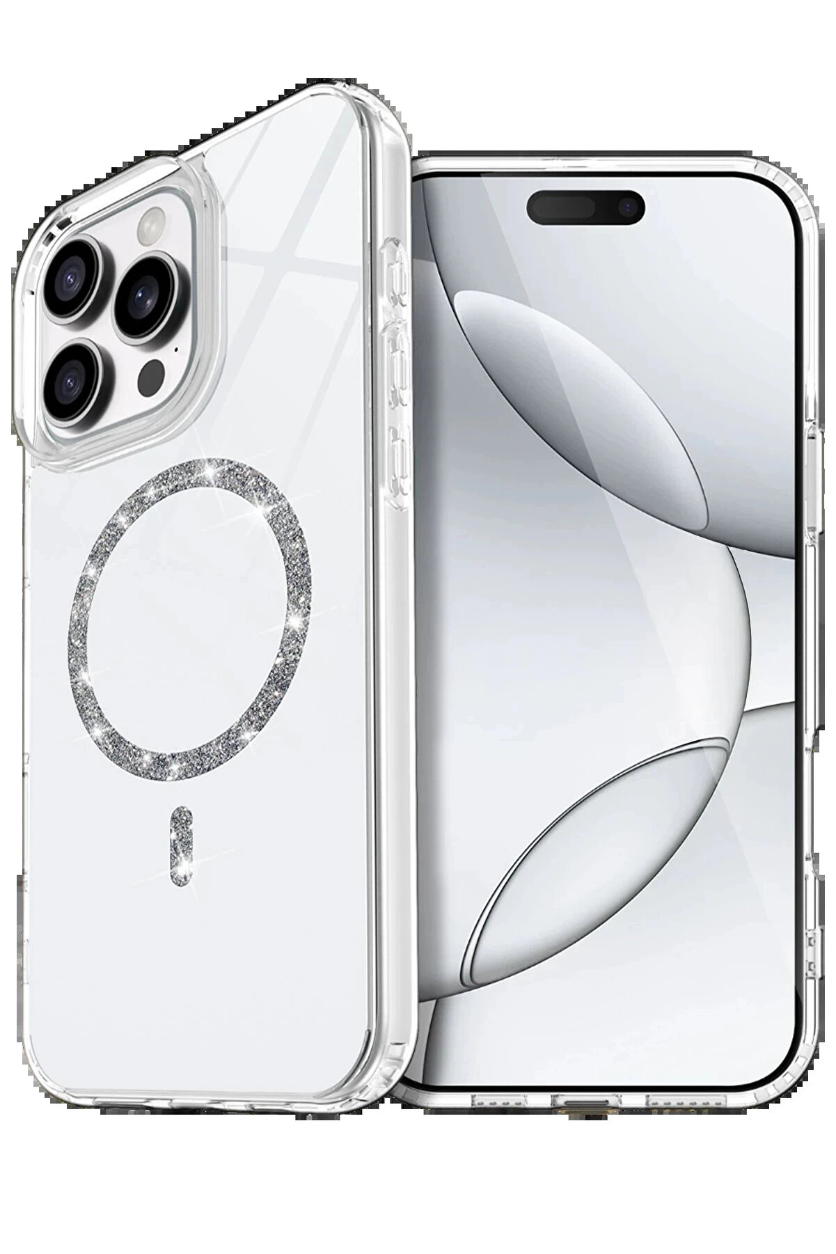 Buti̇k Apple İphone 15 Pro Max Li̇ve Di̇amond Magsafe Kapak - Şeffaf-(5796)