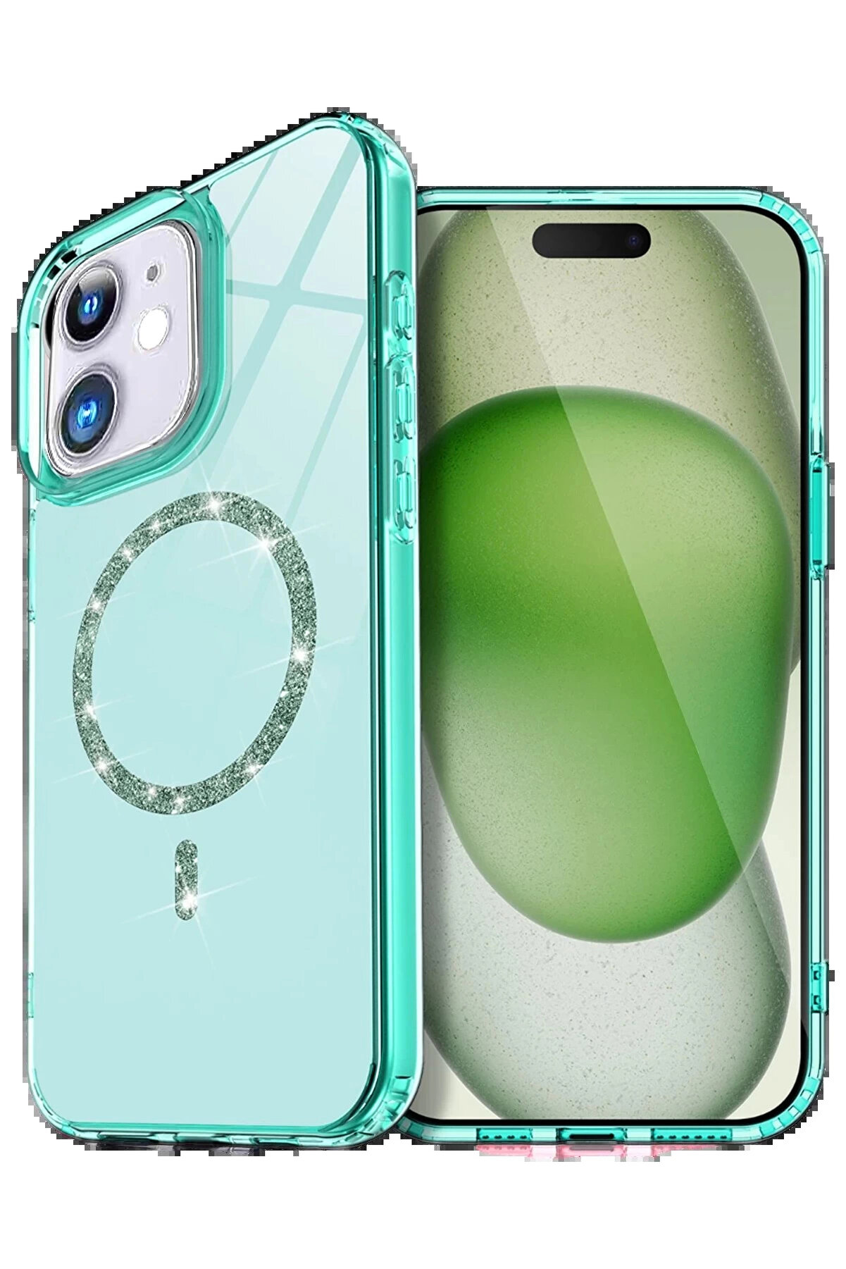 Buti̇k Apple İphone 12 Li̇ve Di̇amond Magsafe Kapak - Yeşi̇l-(5796)