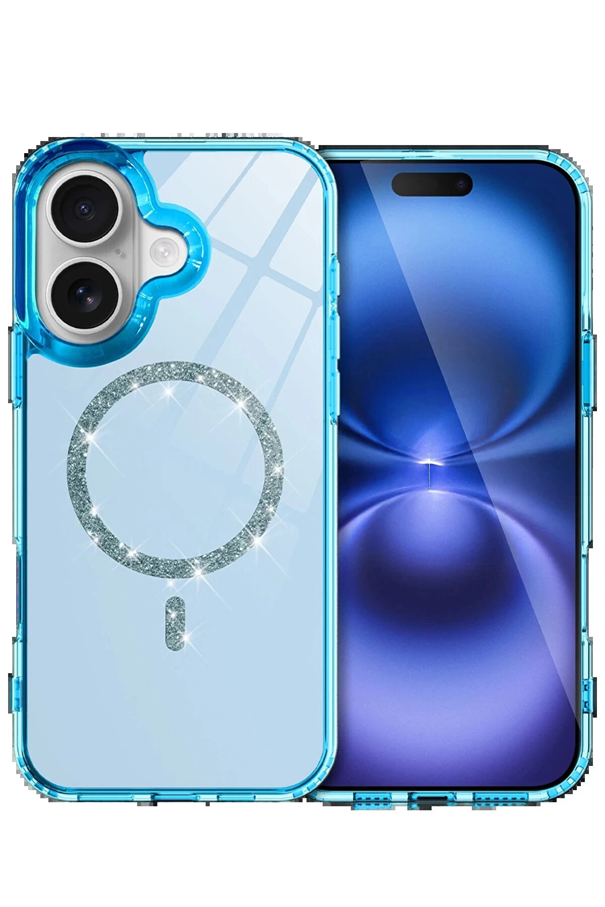 Buti̇k Apple İphone 16 Plus Li̇ve Di̇amond Magsafe Kapak - Mavi̇-(5796)